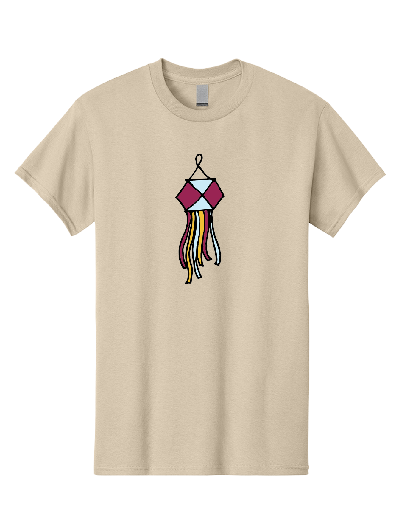 Windchime Men'S Graphic Tee, 100% Cotton, Comfortable Casual Summer Wear, Machine Washable, Hanging Decoration, Wind Chime, Colorful Tassels, Maroon And White, Yellow And White, Decorative Art, Flowing Ribbons, Festive Decor, Celebratory Theme Aab166
