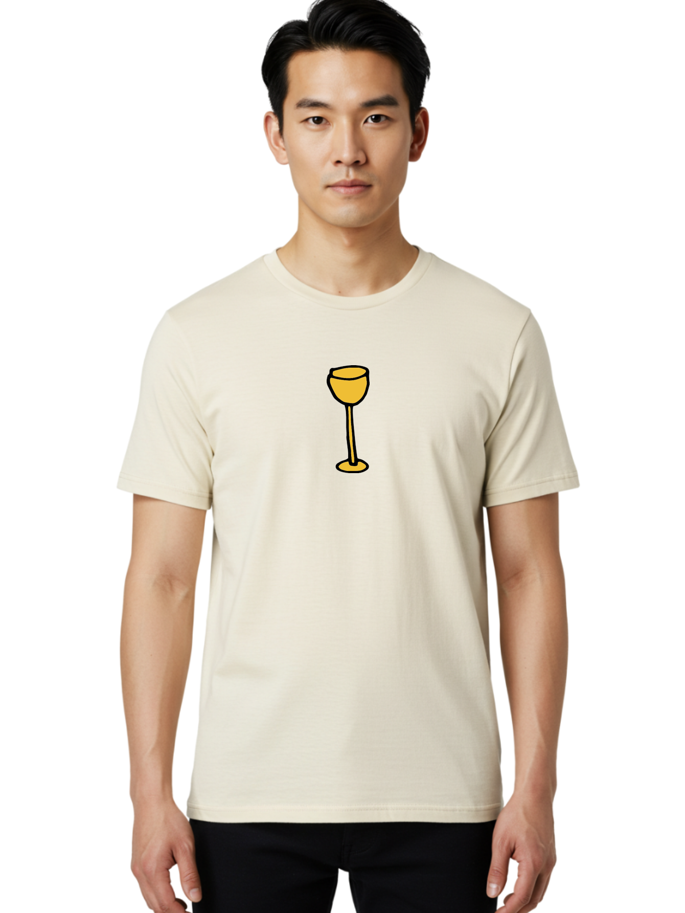 Wine-Glass-1 Men'S Graphic Tee, 100% Cotton, Comfortable Casual Summer Wear, Machine Washable, Wine Glass, Glassware, Fine Dining, Luxury, Elegance, Sophistication, Yellow Wine Glass, Cartoon Illustration, Simple Design Aab167