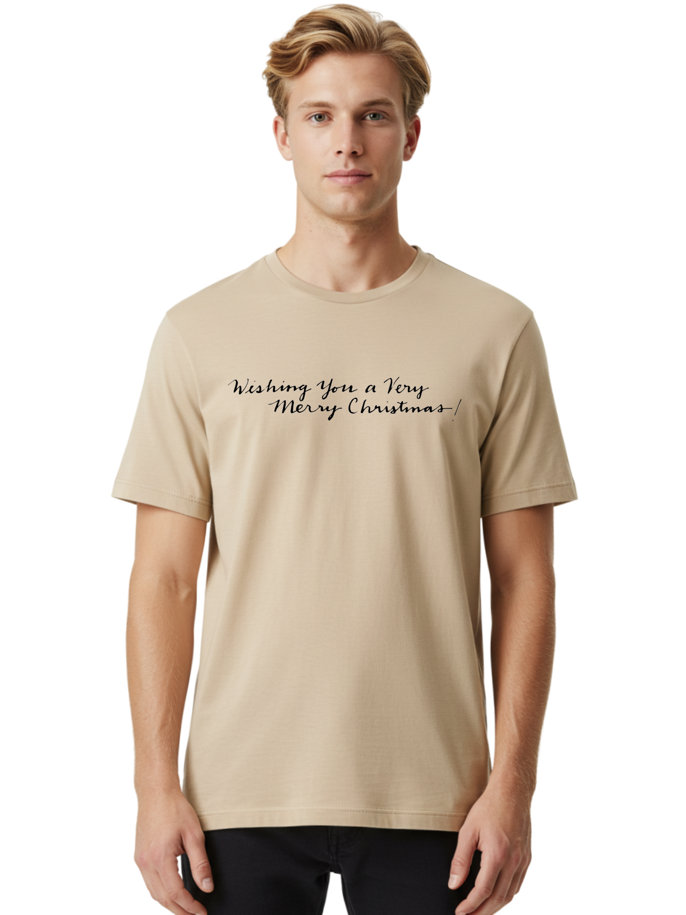Wishing-You-A-Very-Merry-Christmas-1 Men'S Graphic Tee, 100% Cotton, Comfortable Casual Summer Wear, Machine Washable, Christmas Greeting, Festive Wishes, Holiday Message, Merry Christmas, Seasonal Greetings, Christmas Card Message, Black Text Aab172