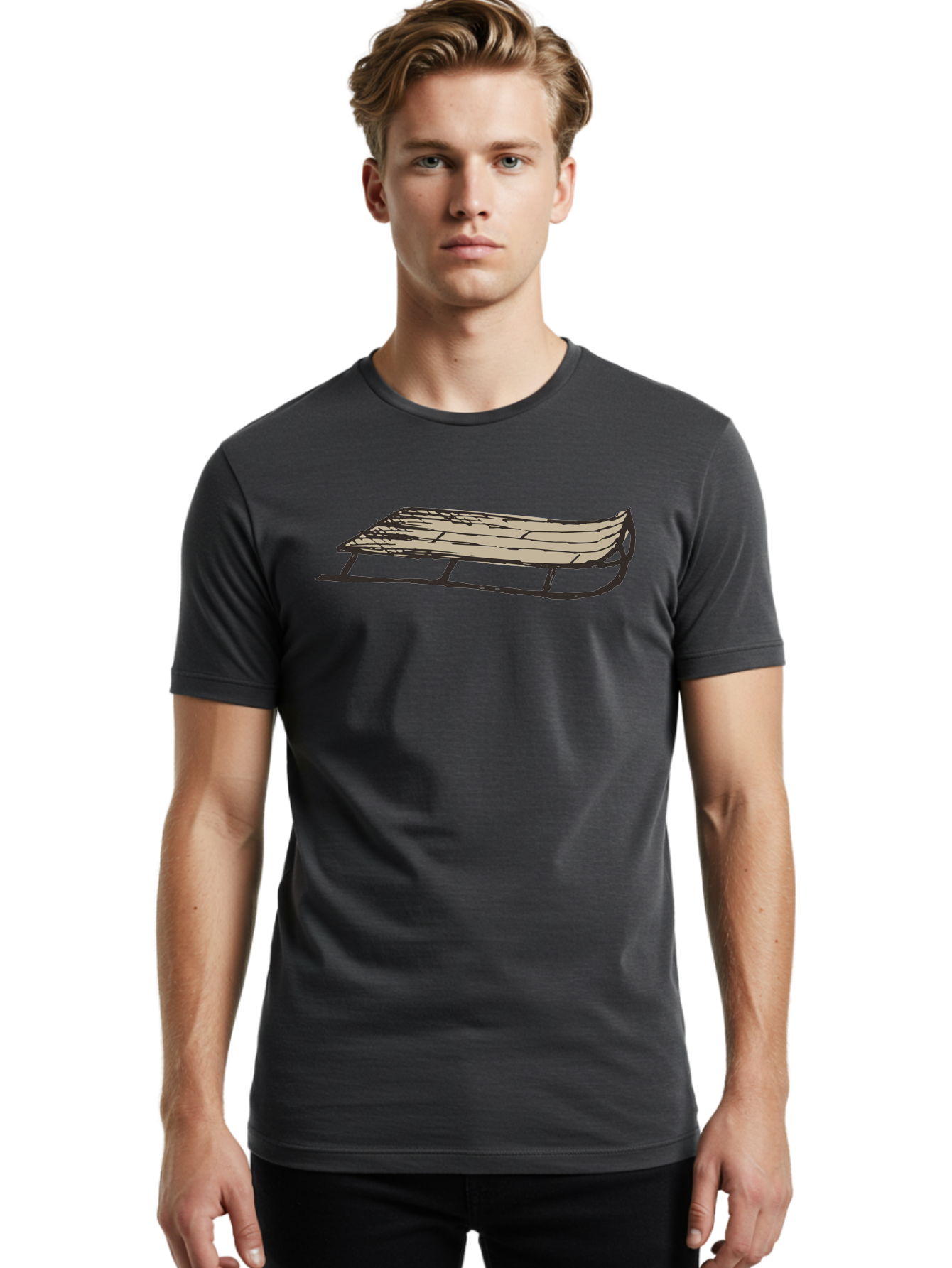 Wooden-Sled Men'S Graphic Tee, 100% Cotton, Comfortable Casual Summer Wear, Machine Washable, Vintage Sled, Wooden Slats, Metal Runners, Winter Fun, Outdoor Play, Cartoon Style, Simple Design, Nostalgic Feel, Retro Illustration, Aab174