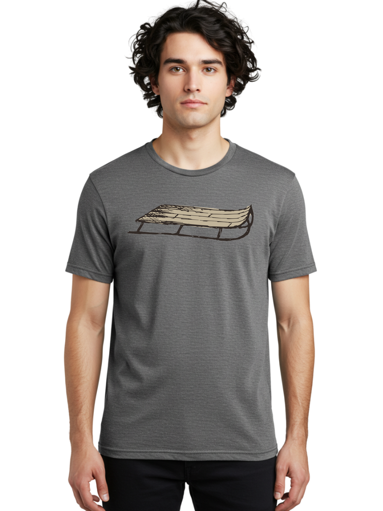 Wooden-Sled Men'S Graphic Tee, 100% Cotton, Comfortable Casual Summer Wear, Machine Washable, Vintage Sled, Wooden Slats, Metal Runners, Winter Fun, Outdoor Play, Cartoon Style, Simple Design, Nostalgic Feel, Retro Illustration, Aab174