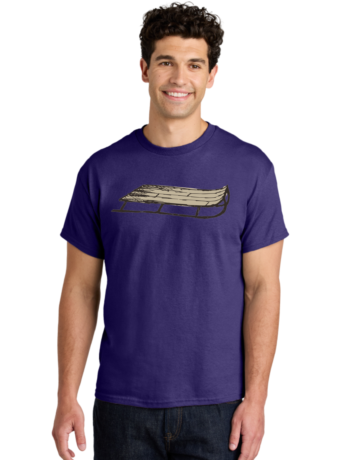 Wooden-Sled Men'S Graphic Tee, 100% Cotton, Comfortable Casual Summer Wear, Machine Washable, Vintage Sled, Wooden Slats, Metal Runners, Winter Fun, Outdoor Play, Cartoon Style, Simple Design, Nostalgic Feel, Retro Illustration, Aab174