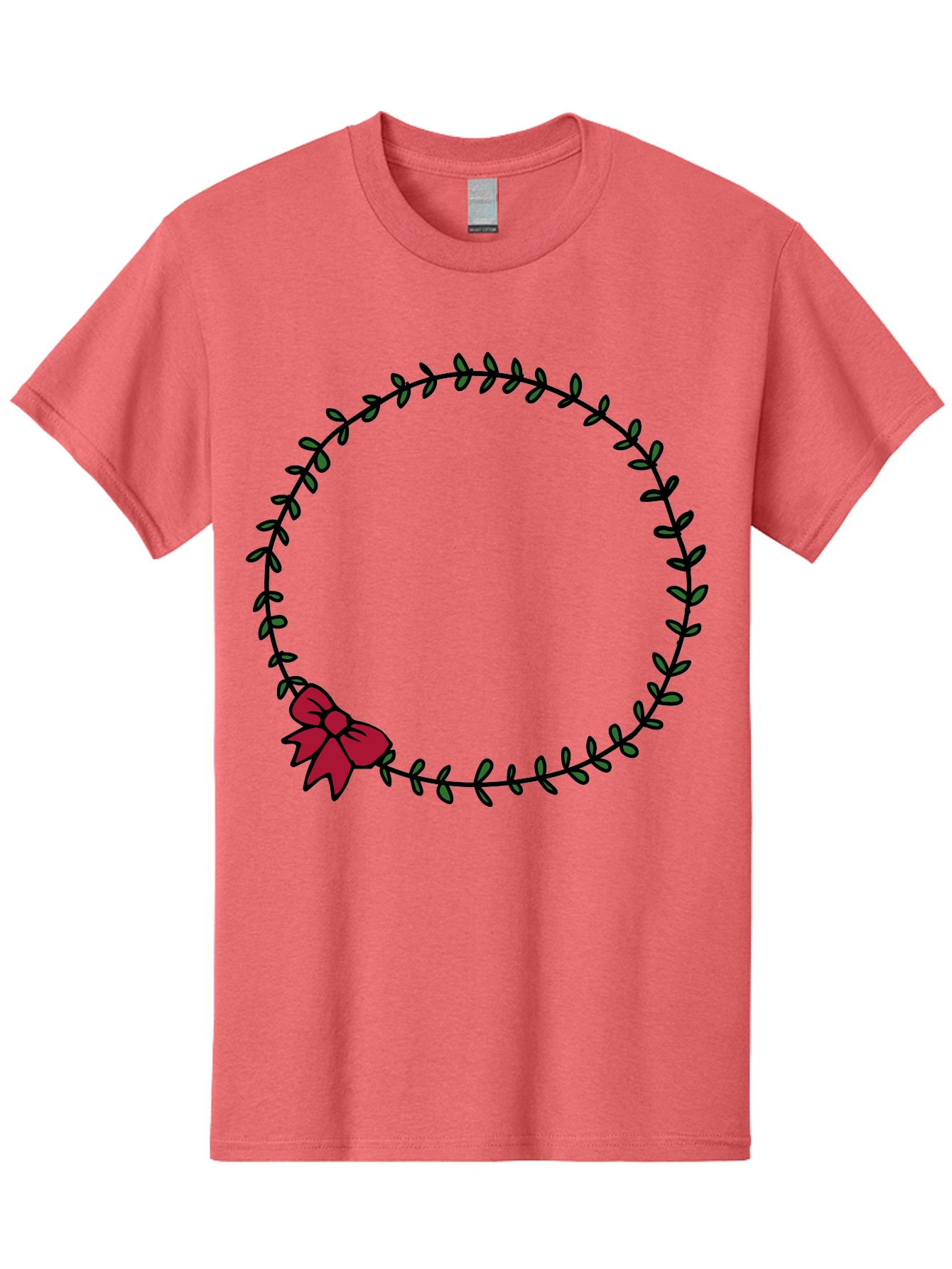 Wreath-With-Bow Men'S Graphic Tee, 100% Cotton, Comfortable Casual Summer Wear, Machine Washable, Floral Wreath, Circular Frame, Red Bow, Black Leaves, Decorative Border, Elegant Design, Minimalist Style, Festive Atmosphere Aab177