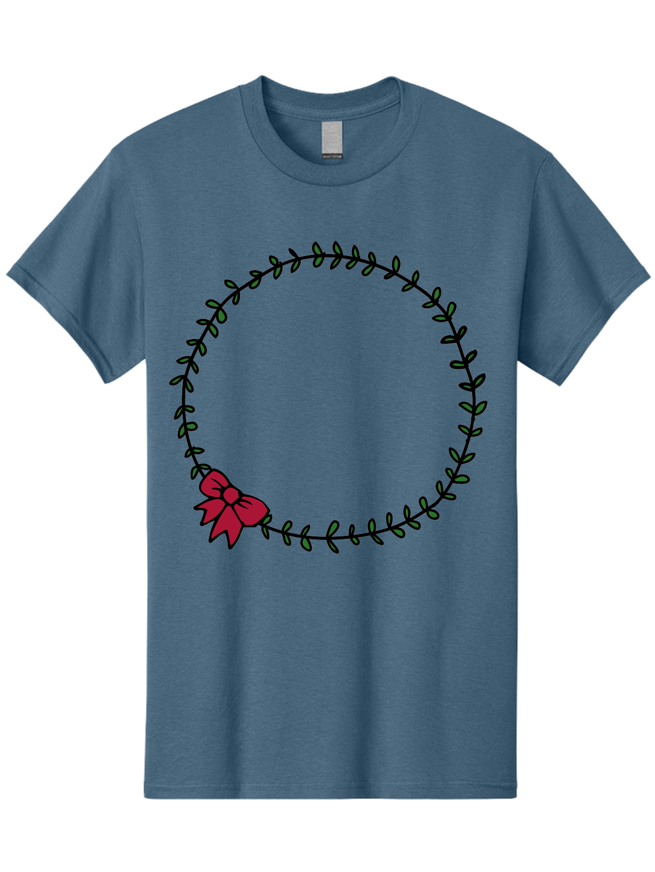 Wreath-With-Bow Men'S Graphic Tee, 100% Cotton, Comfortable Casual Summer Wear, Machine Washable, Floral Wreath, Circular Frame, Red Bow, Black Leaves, Decorative Border, Elegant Design, Minimalist Style, Festive Atmosphere Aab177