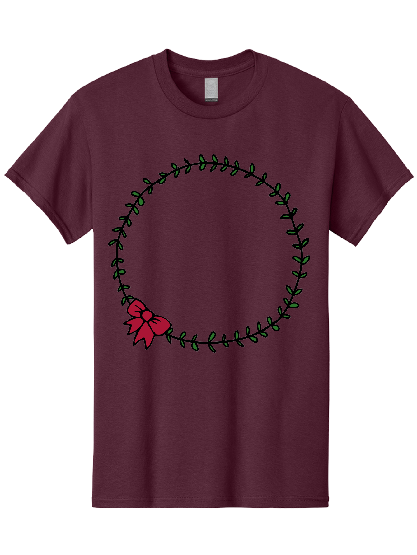 Wreath-With-Bow Men'S Graphic Tee, 100% Cotton, Comfortable Casual Summer Wear, Machine Washable, Floral Wreath, Circular Frame, Red Bow, Black Leaves, Decorative Border, Elegant Design, Minimalist Style, Festive Atmosphere Aab177