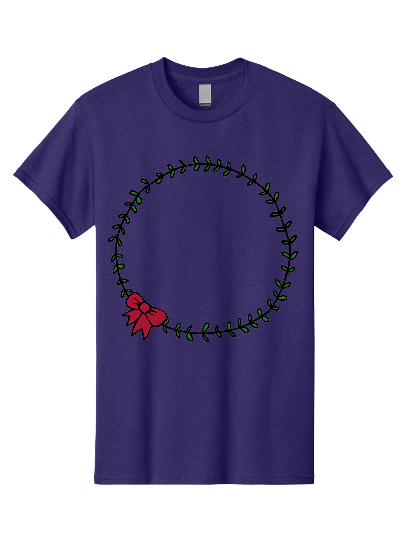 Wreath-With-Bow Men'S Graphic Tee, 100% Cotton, Comfortable Casual Summer Wear, Machine Washable, Floral Wreath, Circular Frame, Red Bow, Black Leaves, Decorative Border, Elegant Design, Minimalist Style, Festive Atmosphere Aab177