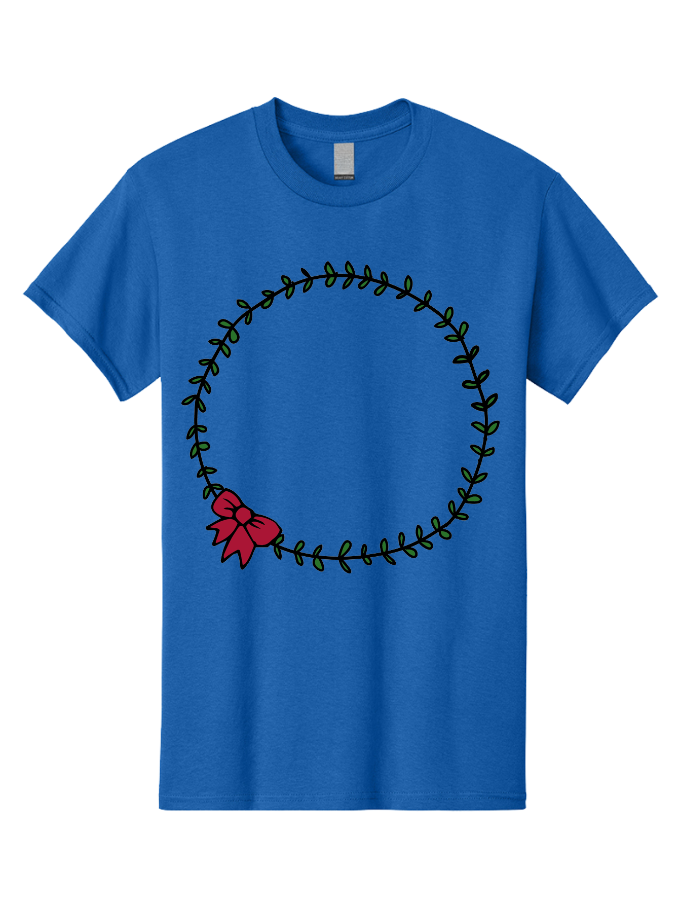 Wreath-With-Bow Men'S Graphic Tee, 100% Cotton, Comfortable Casual Summer Wear, Machine Washable, Floral Wreath, Circular Frame, Red Bow, Black Leaves, Decorative Border, Elegant Design, Minimalist Style, Festive Atmosphere Aab177