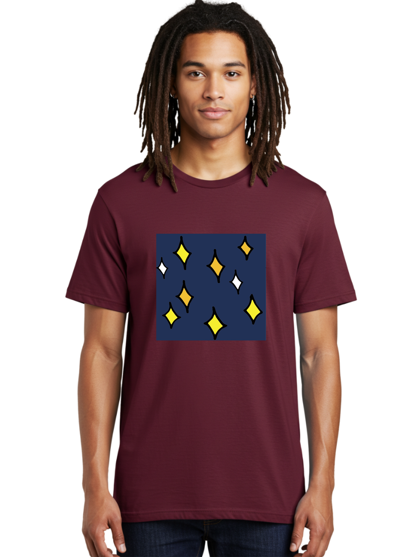 Yellow-Diamonds Men'S Graphic Tee, 100% Cotton, Comfortable Casual Summer Wear, Machine Washable, Diamond Shapes, Yellow And White Diamonds, Dark Blue Background, Abstract Design, Modern Art, Minimalist Style, Geometric Pattern, Aab180