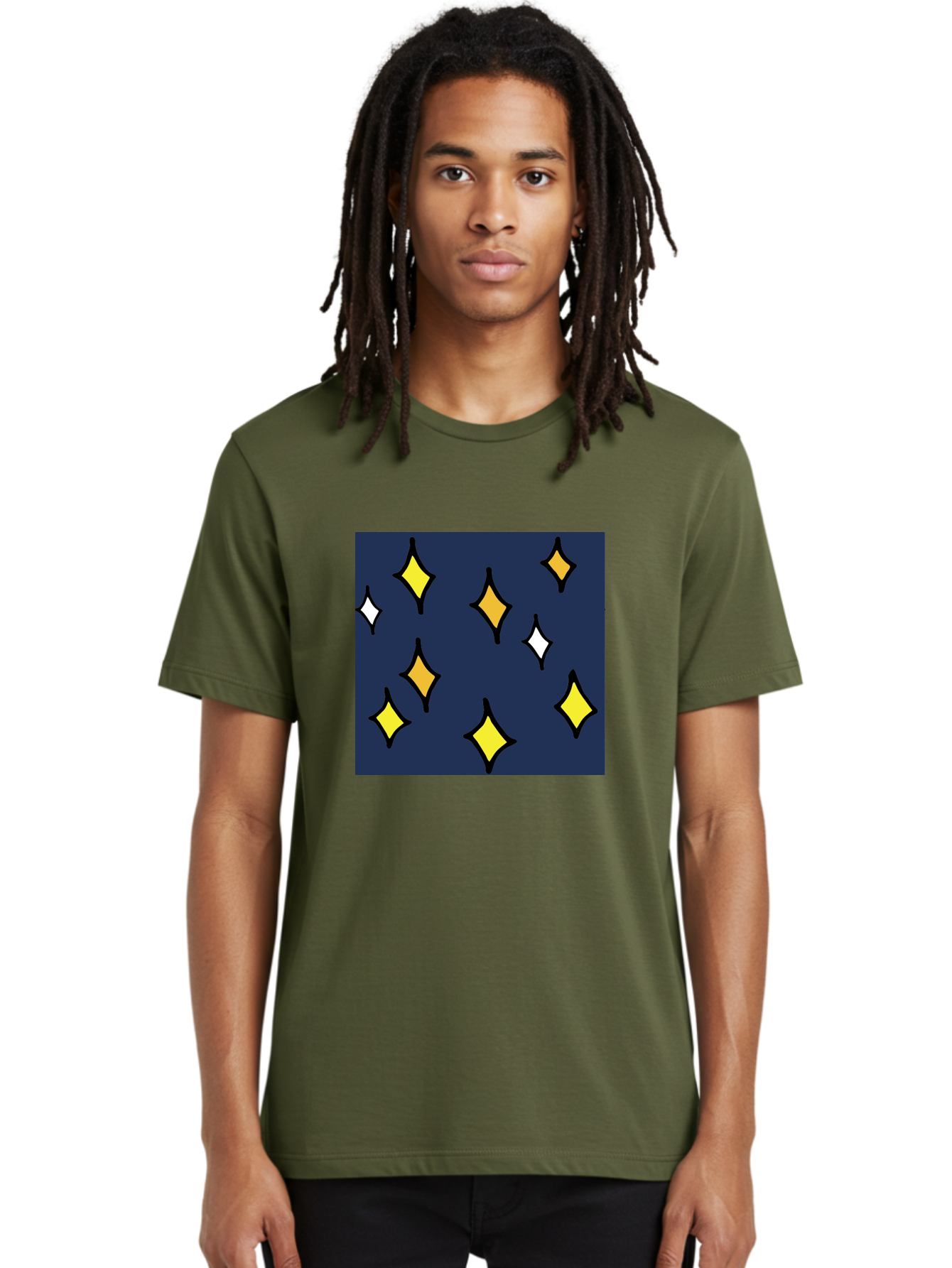 Yellow-Diamonds Men'S Graphic Tee, 100% Cotton, Comfortable Casual Summer Wear, Machine Washable, Diamond Shapes, Yellow And White Diamonds, Dark Blue Background, Abstract Design, Modern Art, Minimalist Style, Geometric Pattern, Aab180