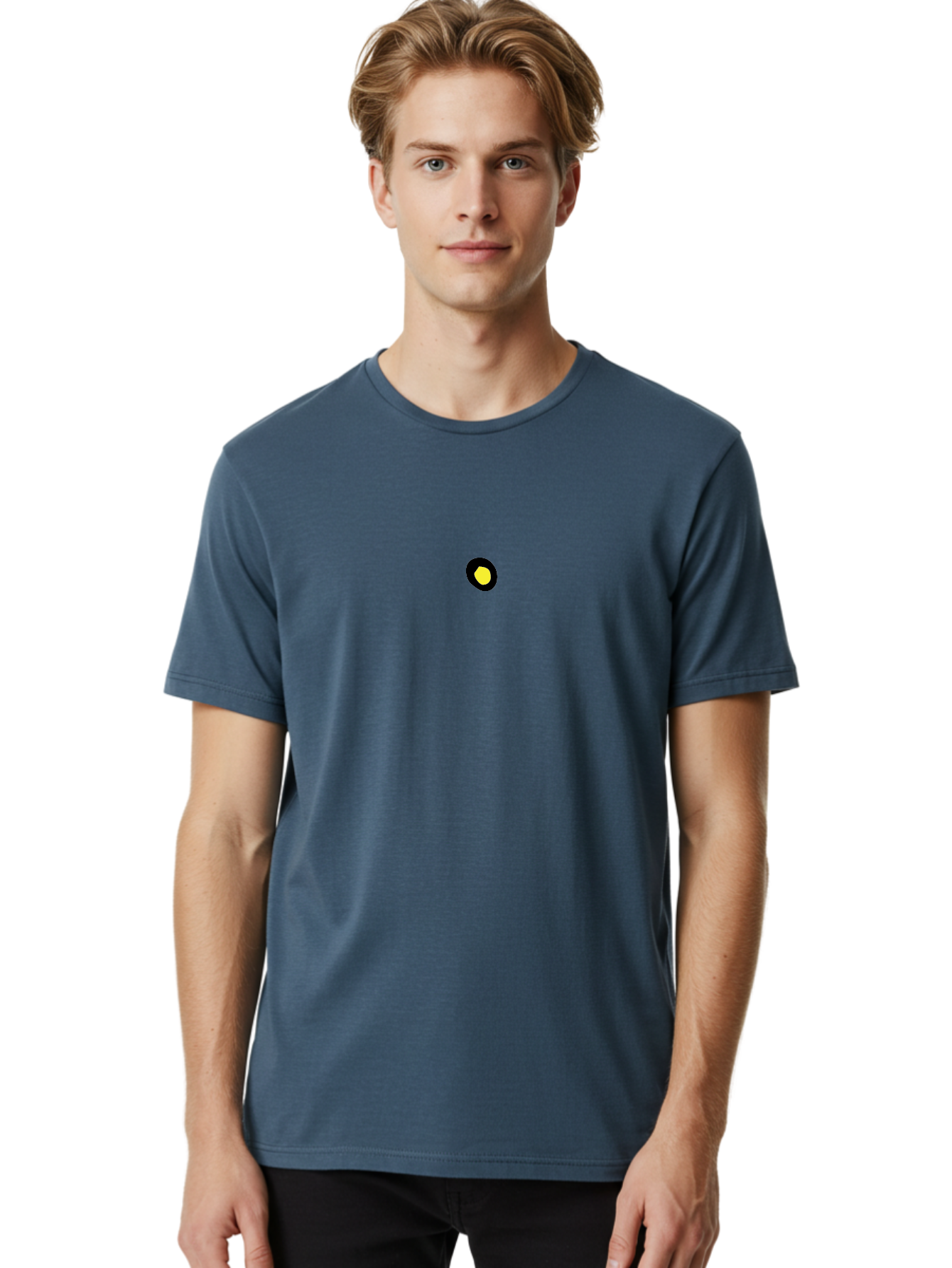Yellow-Dot Men'S Graphic Tee, 100% Cotton, Comfortable Casual Summer Wear, Machine Washable, Simple Graphics, Black Circle, Yellow Dot, Modern Design, Minimalist Art, Abstract Shapes, Geometric Patterns, Yellow And Black Colors Aab181