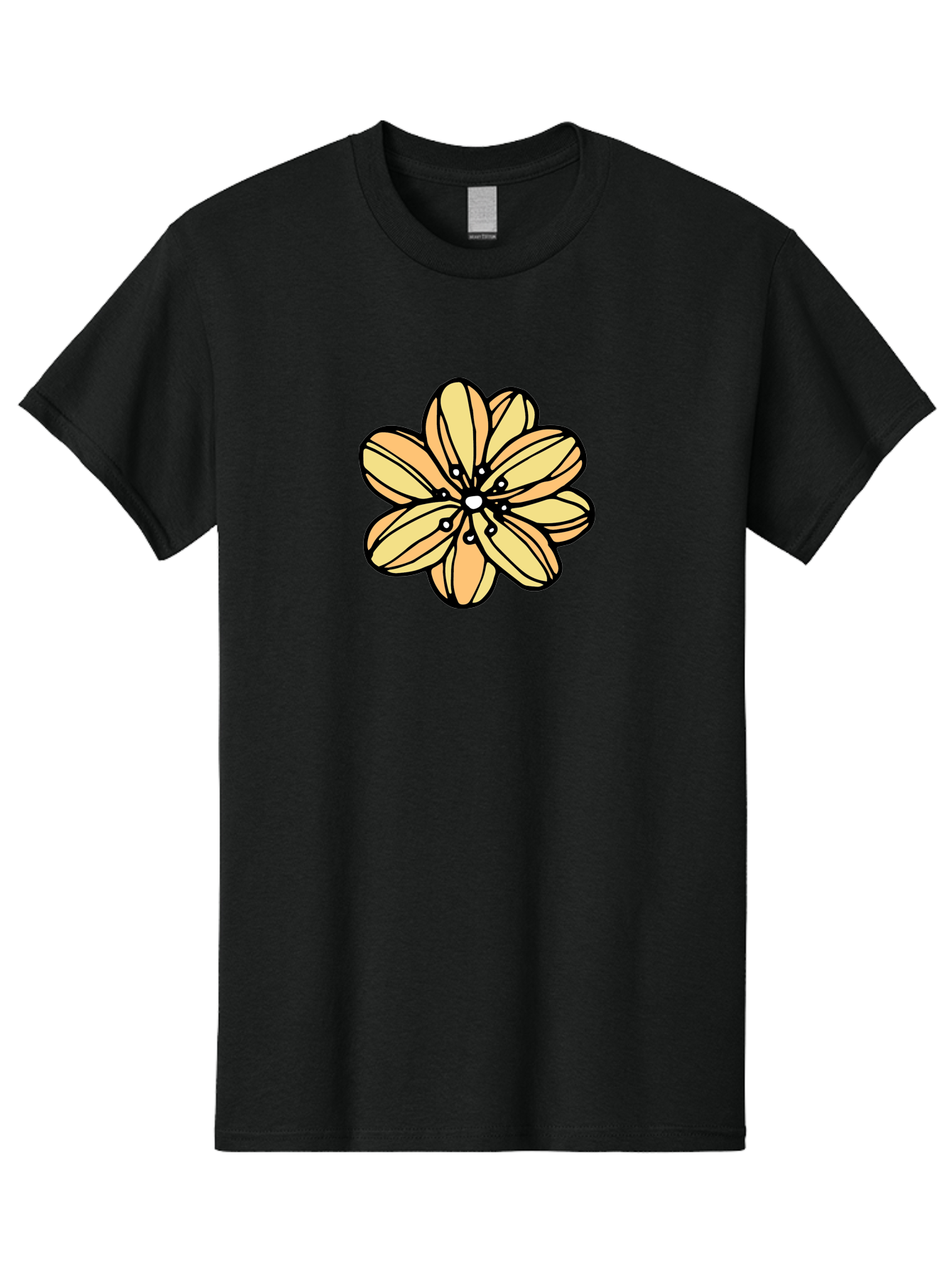 Yellow-Flower Men'S Graphic Tee, 100% Cotton, Comfortable Casual Summer Wear, Machine Washable, Cartoon Flower, Yellow Petals, Simple Design, Black Outline, Floral Illustration, Digital Art, Minimalist Style Aab182