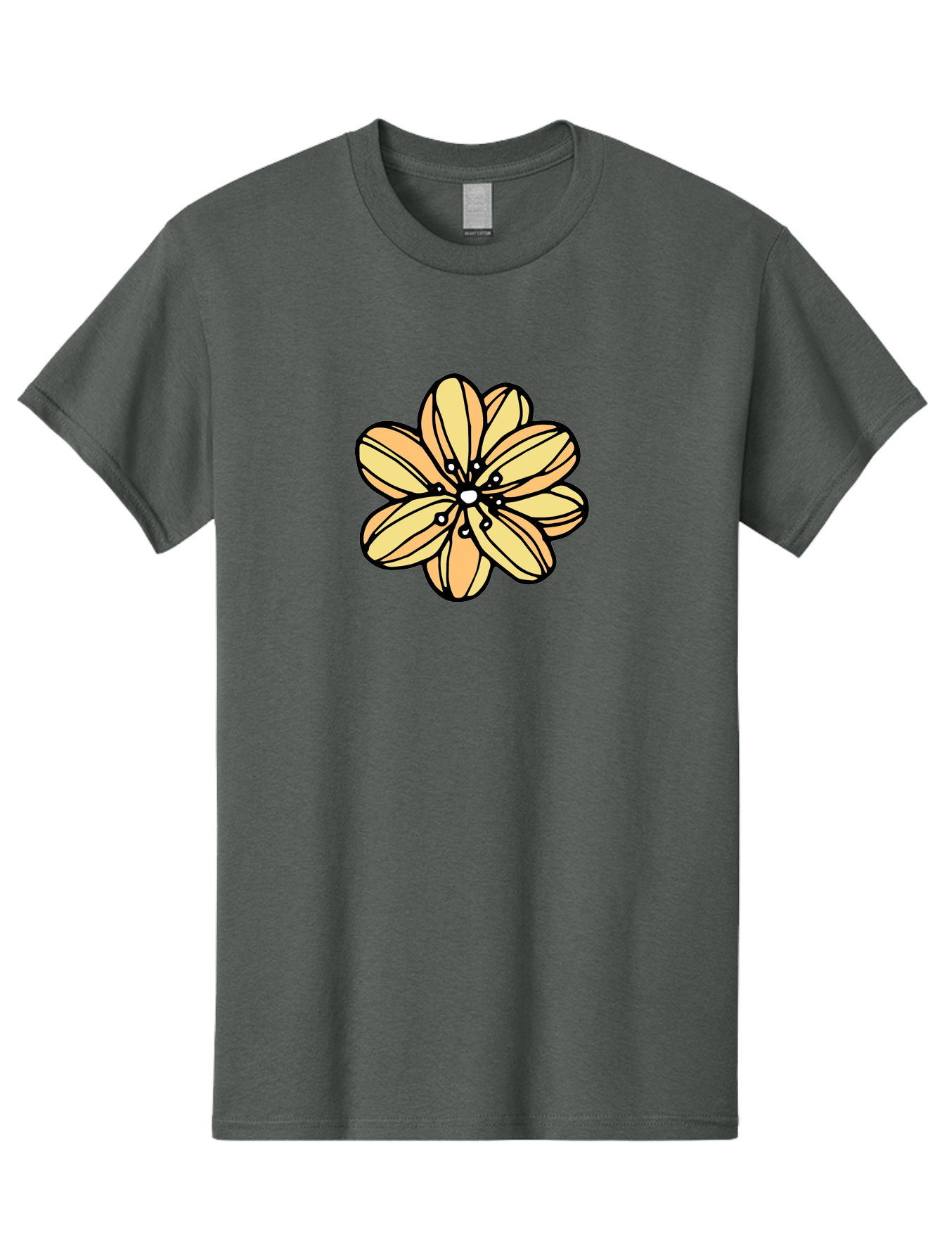 Yellow-Flower Men'S Graphic Tee, 100% Cotton, Comfortable Casual Summer Wear, Machine Washable, Cartoon Flower, Yellow Petals, Simple Design, Black Outline, Floral Illustration, Digital Art, Minimalist Style Aab182
