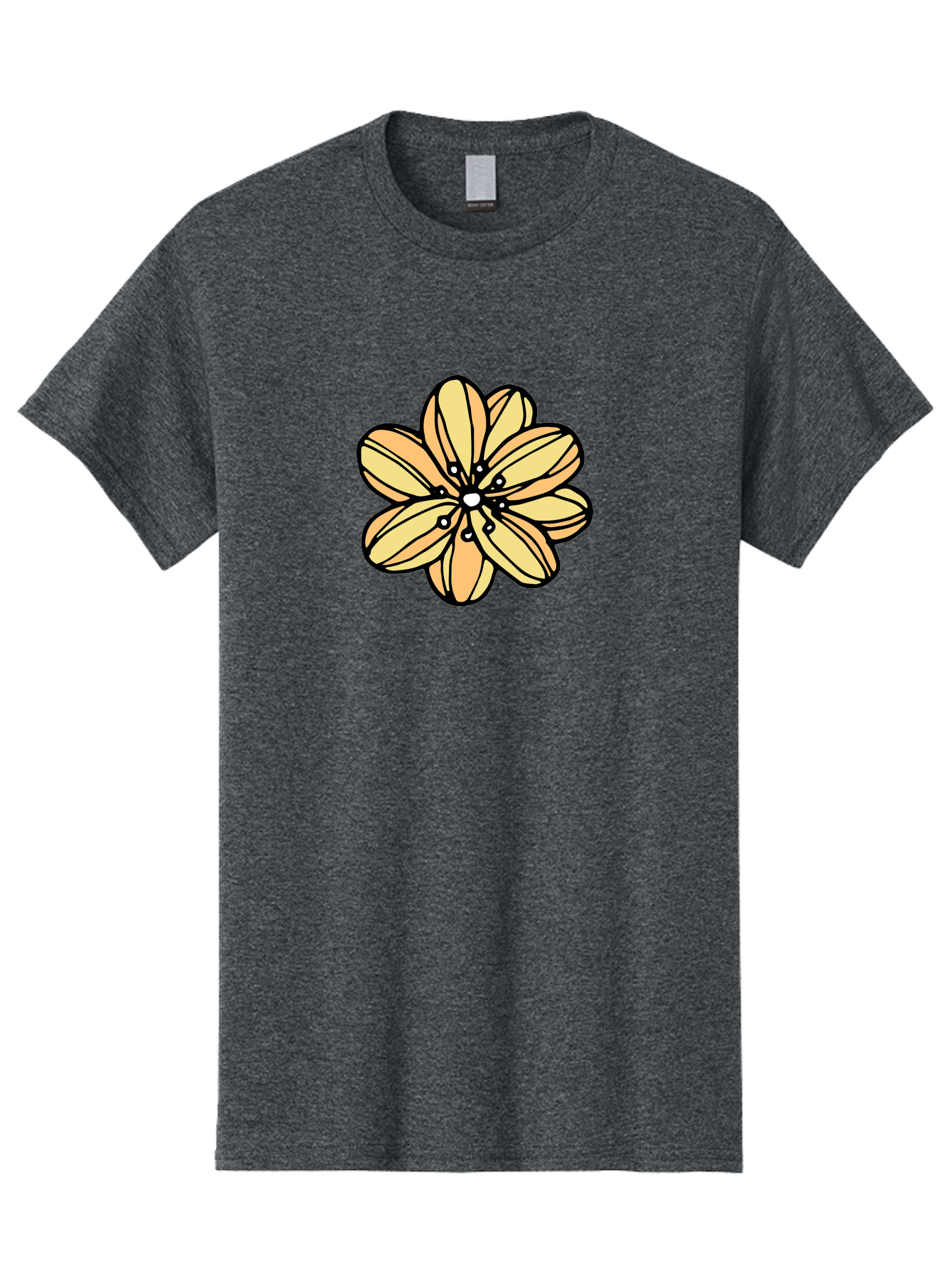 Yellow-Flower Men'S Graphic Tee, 100% Cotton, Comfortable Casual Summer Wear, Machine Washable, Cartoon Flower, Yellow Petals, Simple Design, Black Outline, Floral Illustration, Digital Art, Minimalist Style Aab182