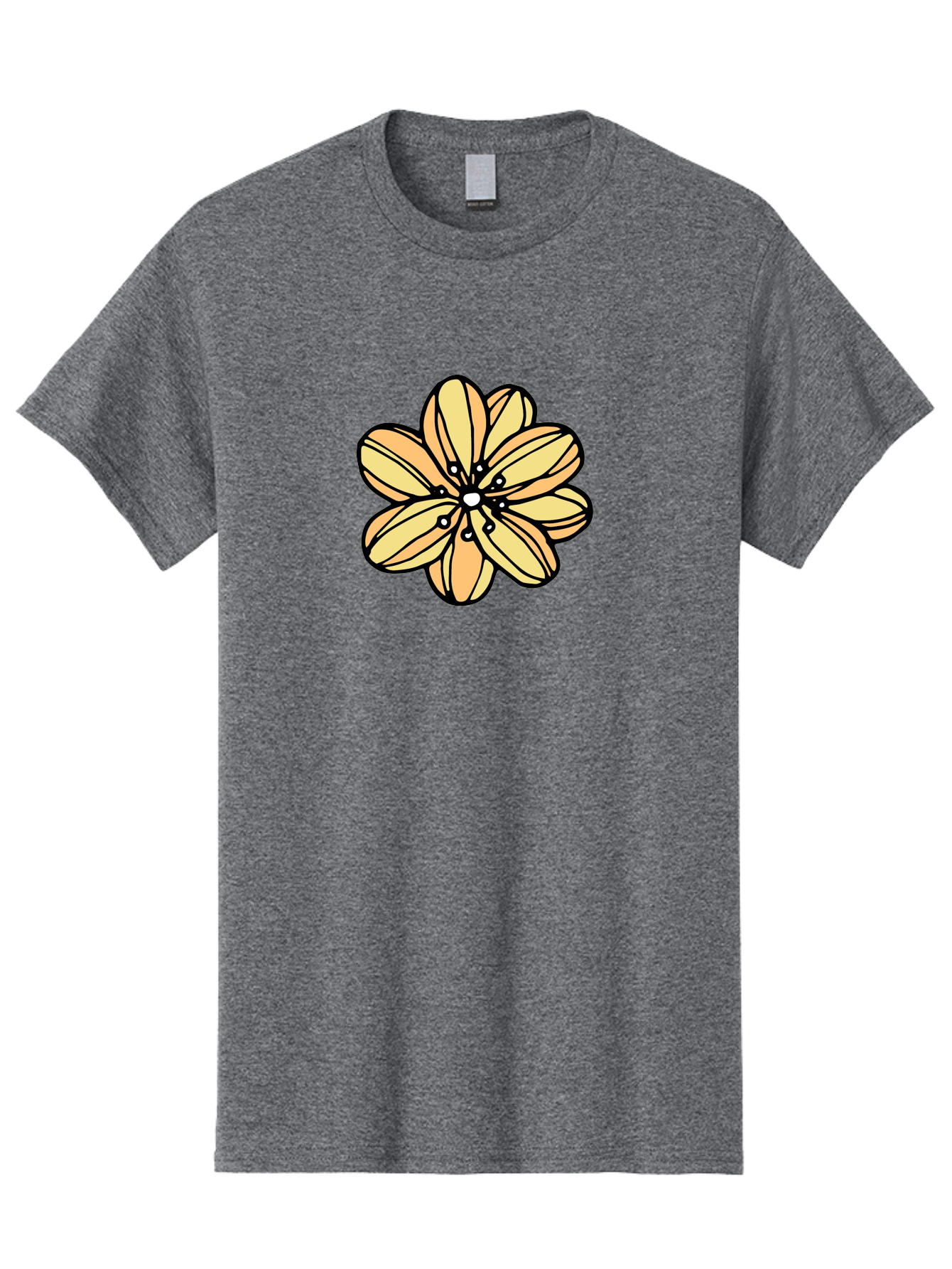 Yellow-Flower Men'S Graphic Tee, 100% Cotton, Comfortable Casual Summer Wear, Machine Washable, Cartoon Flower, Yellow Petals, Simple Design, Black Outline, Floral Illustration, Digital Art, Minimalist Style Aab182