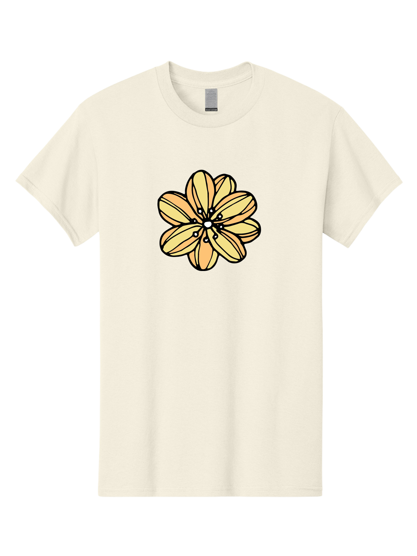 Yellow-Flower Men'S Graphic Tee, 100% Cotton, Comfortable Casual Summer Wear, Machine Washable, Cartoon Flower, Yellow Petals, Simple Design, Black Outline, Floral Illustration, Digital Art, Minimalist Style Aab182