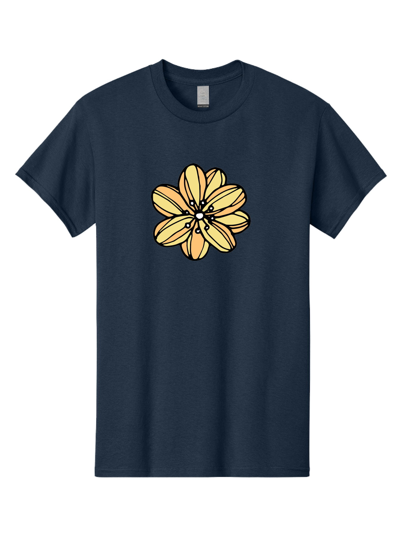 Yellow-Flower Men'S Graphic Tee, 100% Cotton, Comfortable Casual Summer Wear, Machine Washable, Cartoon Flower, Yellow Petals, Simple Design, Black Outline, Floral Illustration, Digital Art, Minimalist Style Aab182
