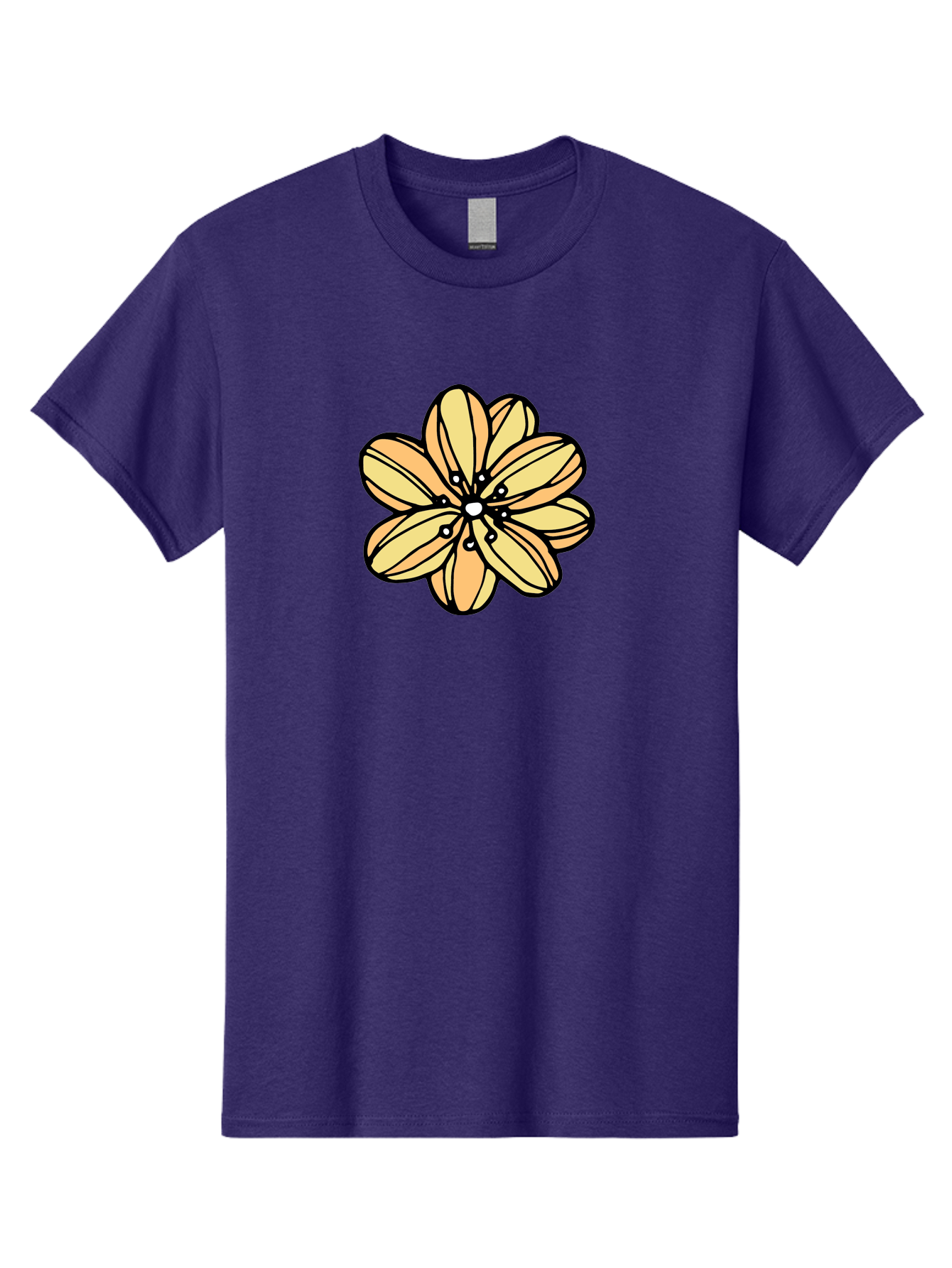 Yellow-Flower Men'S Graphic Tee, 100% Cotton, Comfortable Casual Summer Wear, Machine Washable, Cartoon Flower, Yellow Petals, Simple Design, Black Outline, Floral Illustration, Digital Art, Minimalist Style Aab182