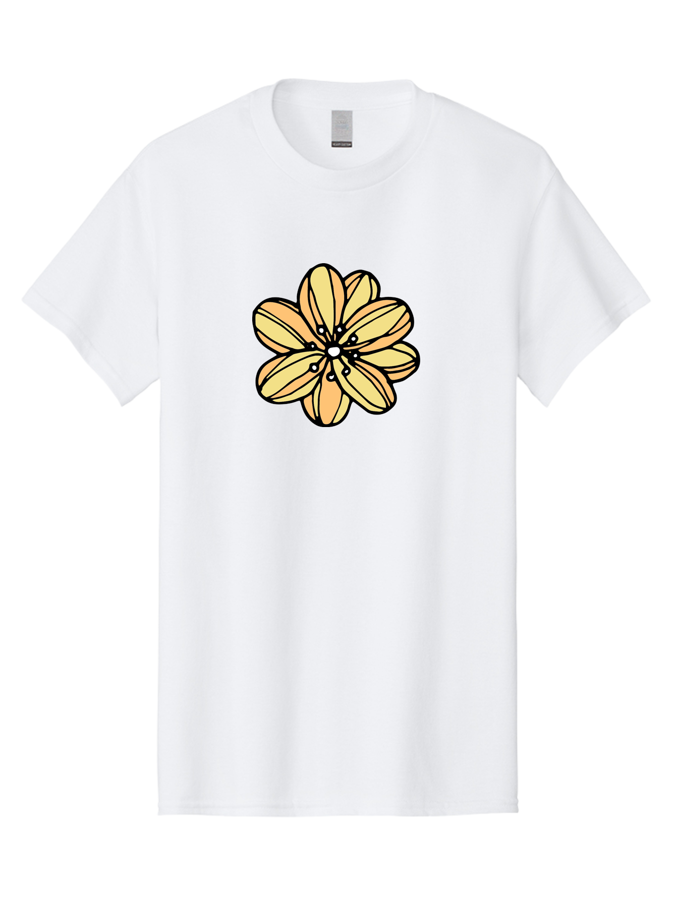 Yellow-Flower Men'S Graphic Tee, 100% Cotton, Comfortable Casual Summer Wear, Machine Washable, Cartoon Flower, Yellow Petals, Simple Design, Black Outline, Floral Illustration, Digital Art, Minimalist Style Aab182