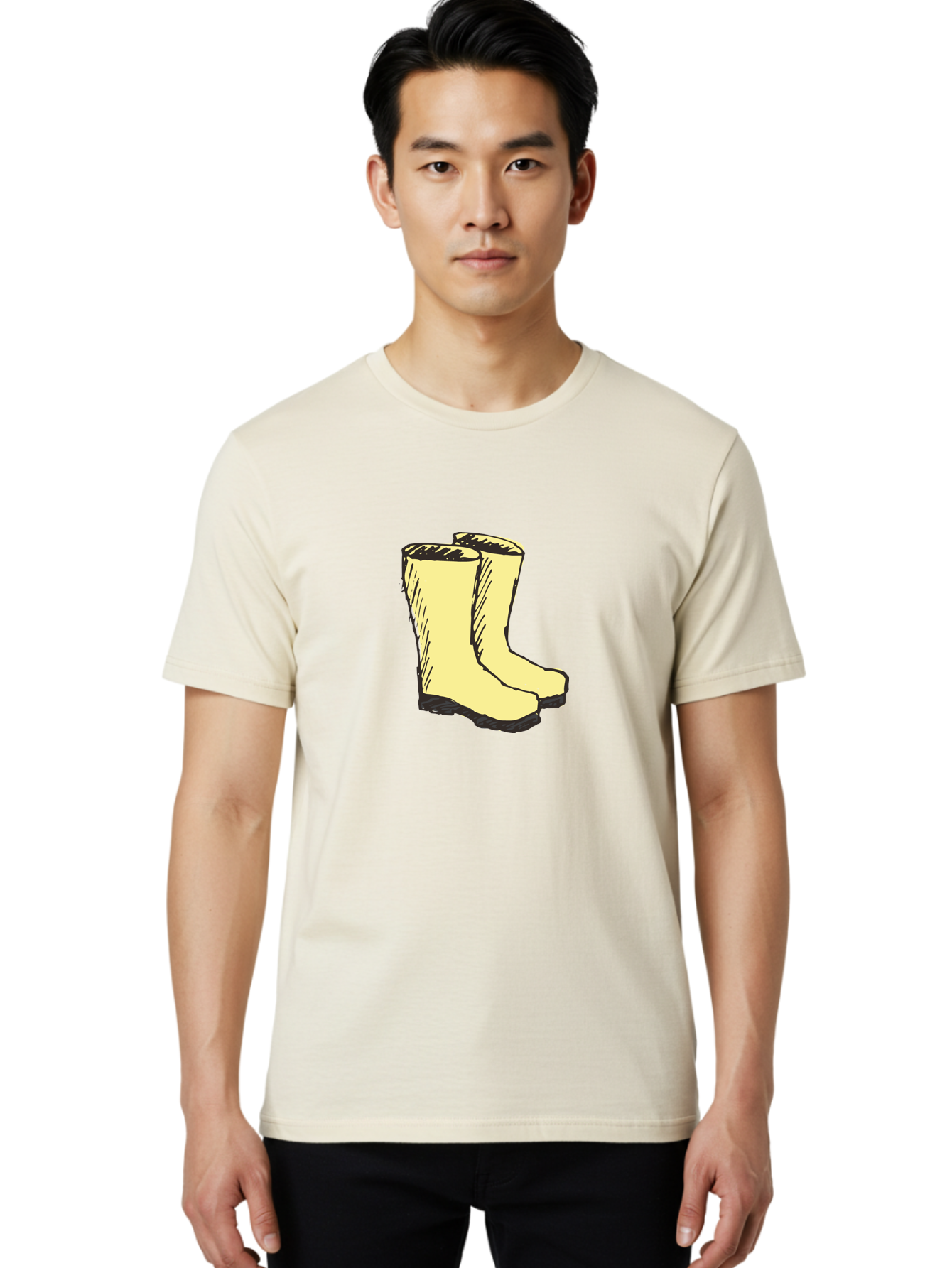 Yellow-Rain-Boots Men'S Graphic Tee, 100% Cotton, Comfortable Casual Summer Wear, Machine Washable, Yellow Rain Boots, Waterproof Footwear, Outdoor Gear, Rubber Boots, Hiking Boots, Fashion Boots, Rugged Style, Casual Wear, Outdoor Activities Aab183