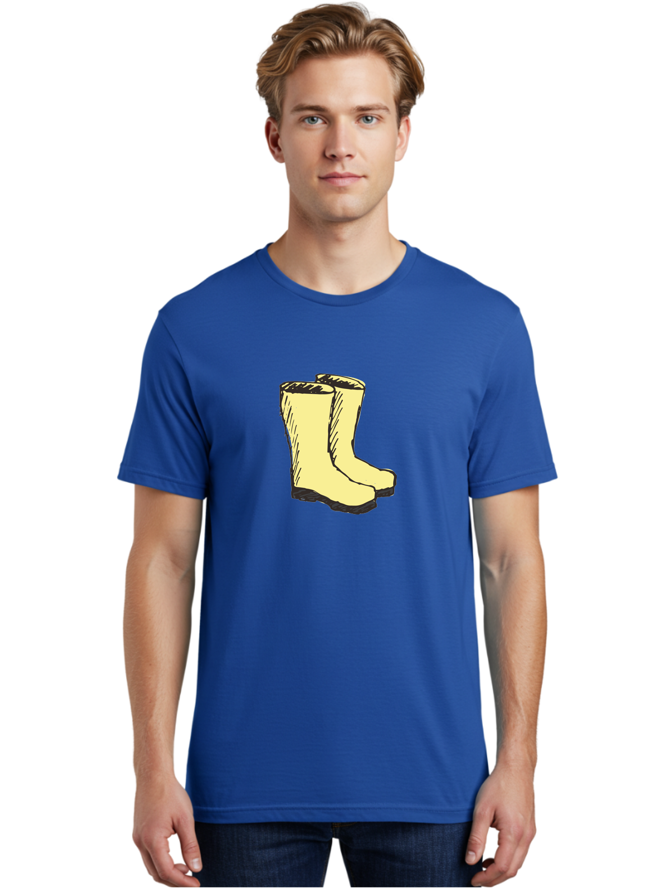 Yellow-Rain-Boots Men'S Graphic Tee, 100% Cotton, Comfortable Casual Summer Wear, Machine Washable, Yellow Rain Boots, Waterproof Footwear, Outdoor Gear, Rubber Boots, Hiking Boots, Fashion Boots, Rugged Style, Casual Wear, Outdoor Activities Aab183