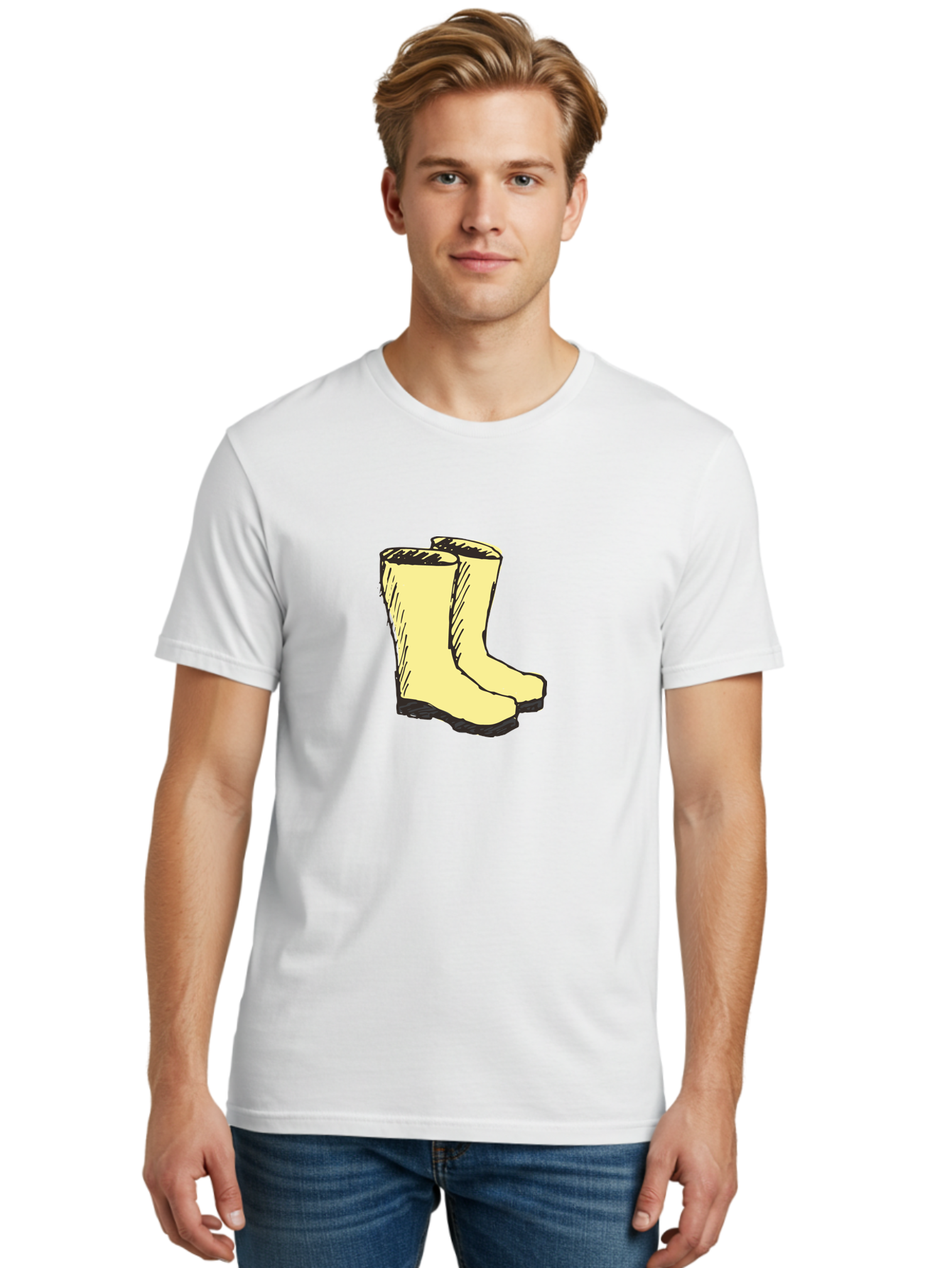 Yellow-Rain-Boots Men'S Graphic Tee, 100% Cotton, Comfortable Casual Summer Wear, Machine Washable, Yellow Rain Boots, Waterproof Footwear, Outdoor Gear, Rubber Boots, Hiking Boots, Fashion Boots, Rugged Style, Casual Wear, Outdoor Activities Aab183