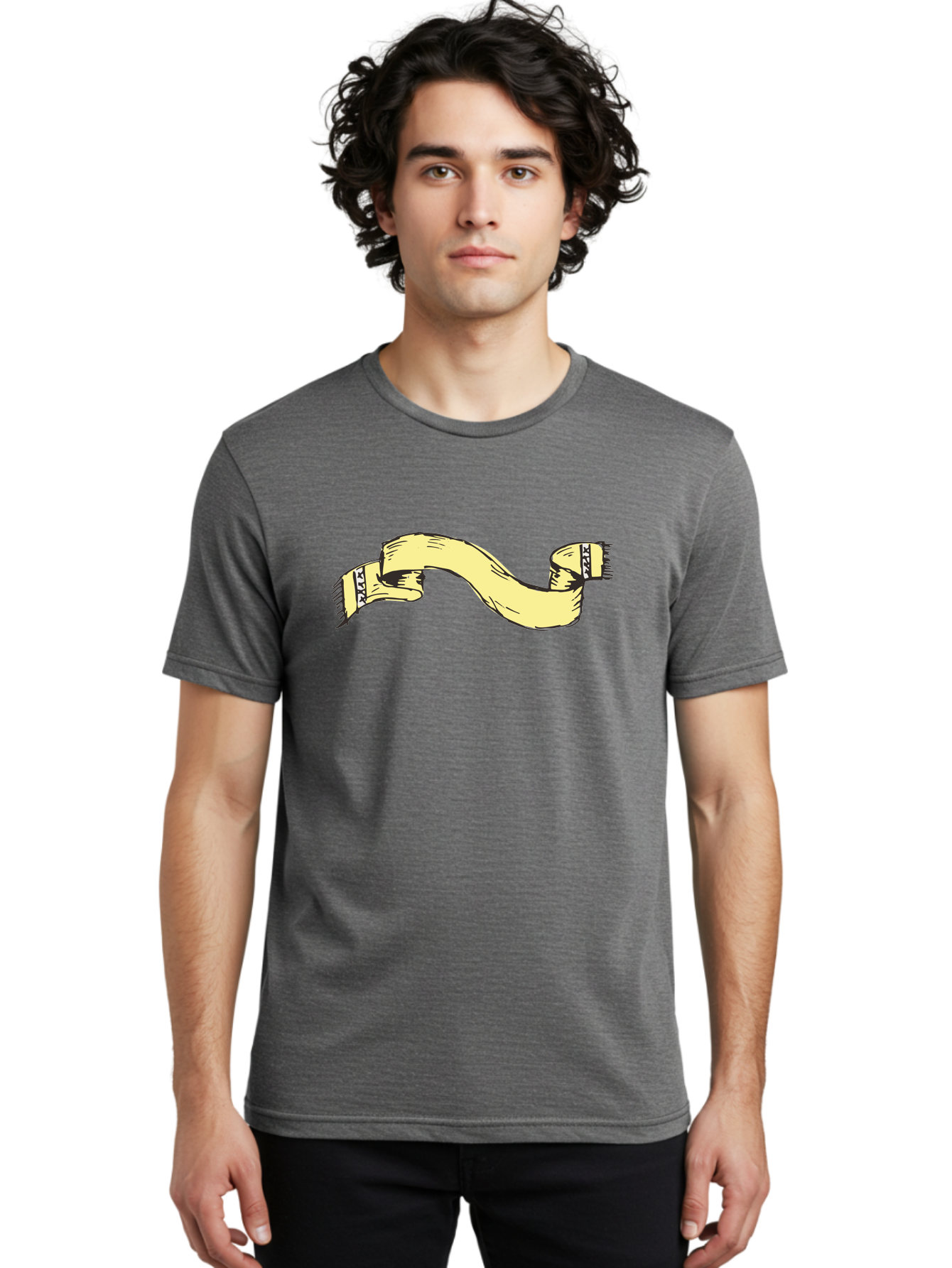 Yellow-Ribbon Men'S Graphic Tee, 100% Cotton, Comfortable Casual Summer Wear, Machine Washable, Parallax Banner, Ribbon Decoration, Vintage Design, Hand-Drawn Illustration, Scroll Element, Banner Template, Retro Style, Decorative Ribbon Aab184