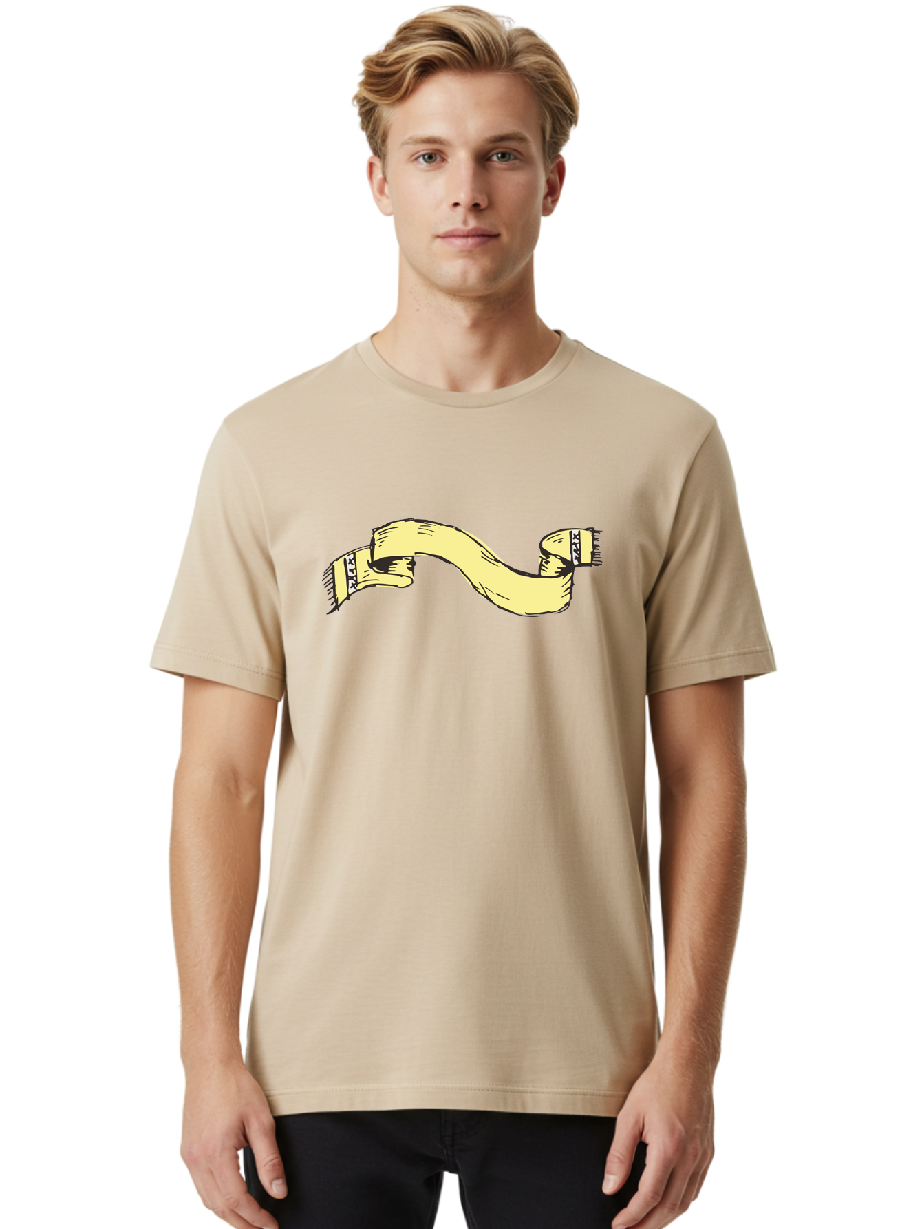 Yellow-Ribbon Men'S Graphic Tee, 100% Cotton, Comfortable Casual Summer Wear, Machine Washable, Parallax Banner, Ribbon Decoration, Vintage Design, Hand-Drawn Illustration, Scroll Element, Banner Template, Retro Style, Decorative Ribbon Aab184