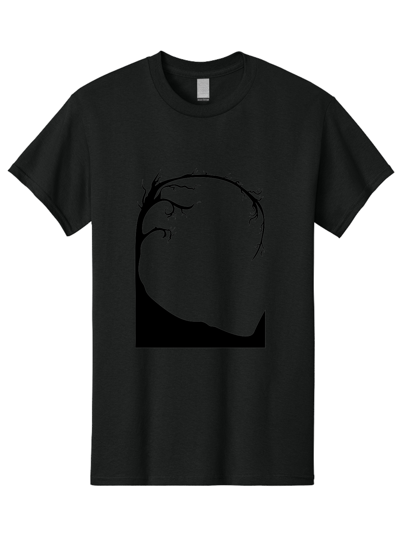 A-Tree-Silhouette Men'S Graphic Tee, 100% Cotton, Comfortable Casual Summer Wear, Machine Washable, Twisted Tree Branches, Bare Tree Silhouette, Abstract Tree Design, Minimalist Art, Black Tree On Green, Surreal Landscape, Eerie Atmosphere Aab190
