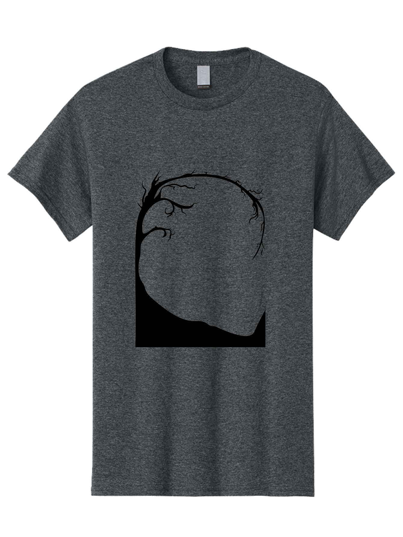 A-Tree-Silhouette Men'S Graphic Tee, 100% Cotton, Comfortable Casual Summer Wear, Machine Washable, Twisted Tree Branches, Bare Tree Silhouette, Abstract Tree Design, Minimalist Art, Black Tree On Green, Surreal Landscape, Eerie Atmosphere Aab190
