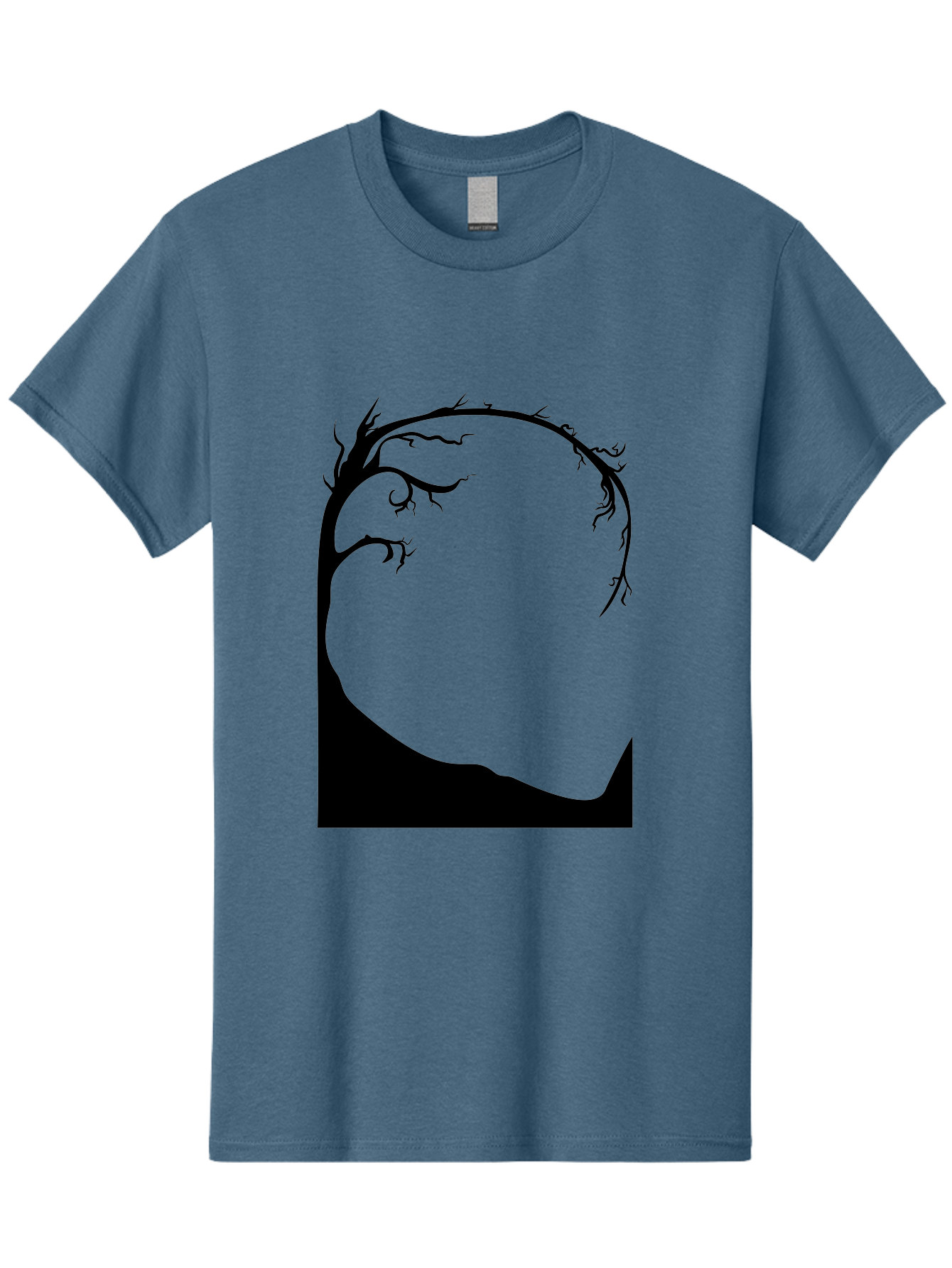 A-Tree-Silhouette Men'S Graphic Tee, 100% Cotton, Comfortable Casual Summer Wear, Machine Washable, Twisted Tree Branches, Bare Tree Silhouette, Abstract Tree Design, Minimalist Art, Black Tree On Green, Surreal Landscape, Eerie Atmosphere Aab190