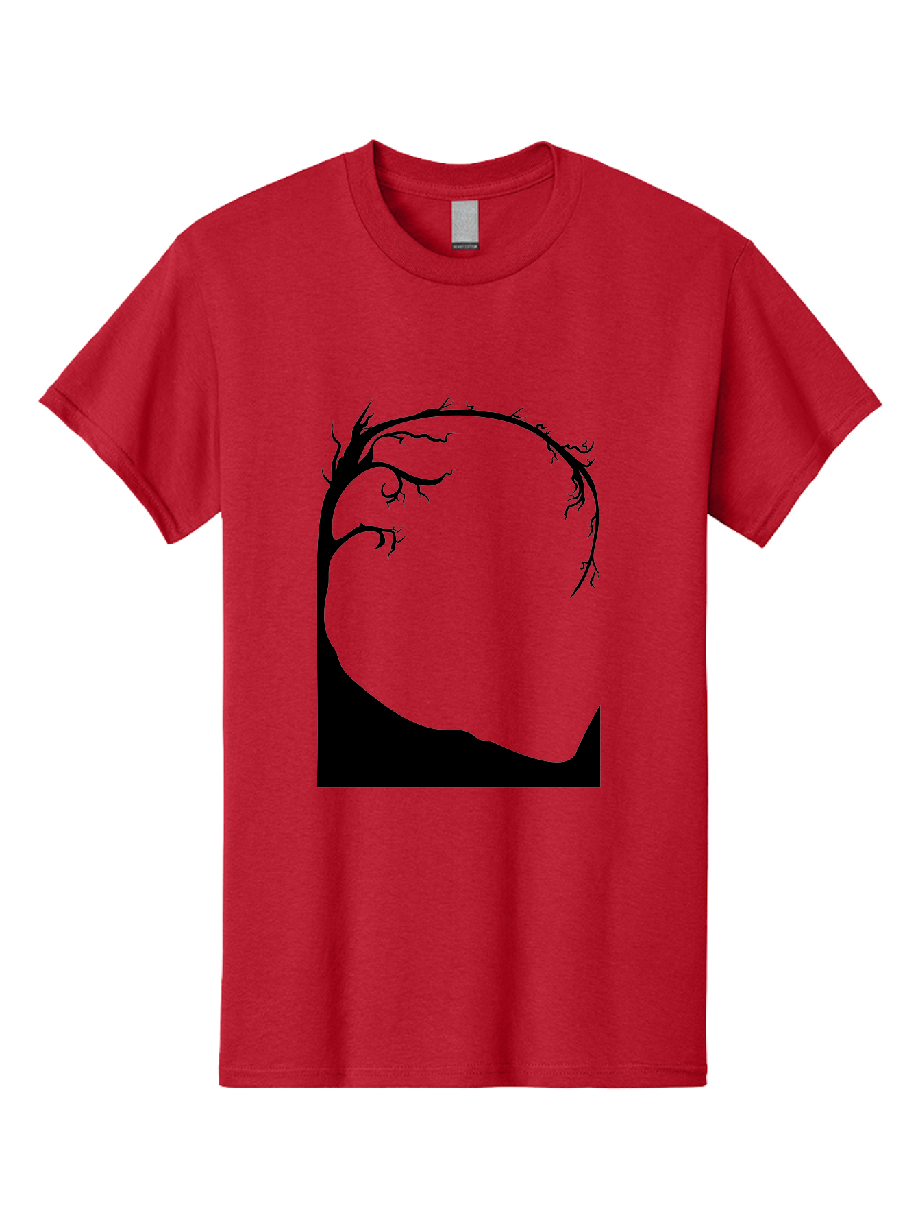 A-Tree-Silhouette Men'S Graphic Tee, 100% Cotton, Comfortable Casual Summer Wear, Machine Washable, Twisted Tree Branches, Bare Tree Silhouette, Abstract Tree Design, Minimalist Art, Black Tree On Green, Surreal Landscape, Eerie Atmosphere Aab190
