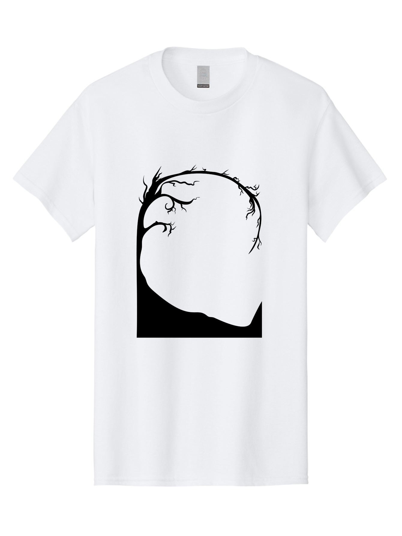 A-Tree-Silhouette Men'S Graphic Tee, 100% Cotton, Comfortable Casual Summer Wear, Machine Washable, Twisted Tree Branches, Bare Tree Silhouette, Abstract Tree Design, Minimalist Art, Black Tree On Green, Surreal Landscape, Eerie Atmosphere Aab190