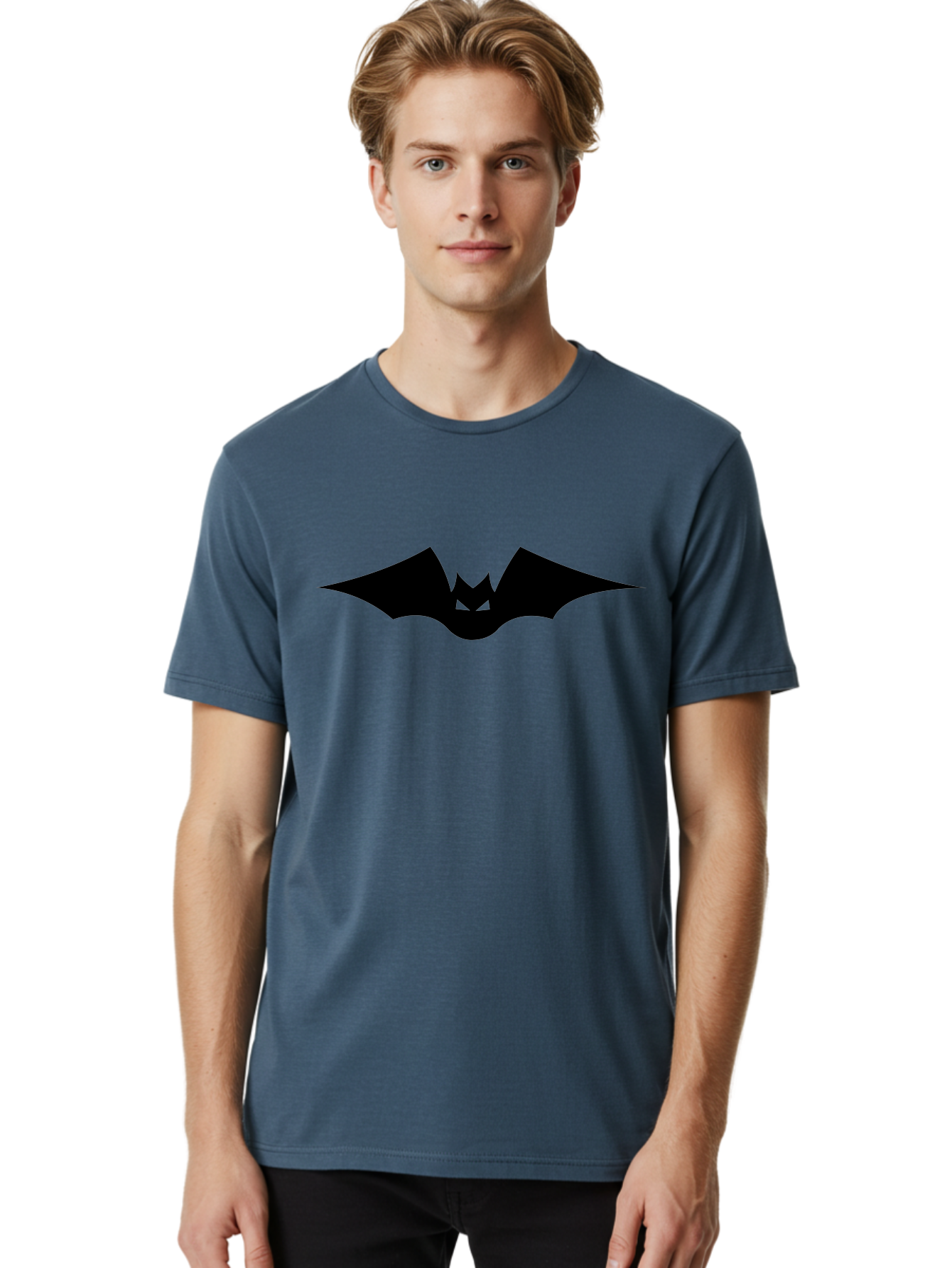 Bat-Icon Men'S Graphic Tee, 100% Cotton, Comfortable Casual Summer Wear, Machine Washable, Black Bat Silhouette, Flying Bat, Bat Wings, Spooky Atmosphere, Halloween Symbol, Gothic Icon, Mysterious Creature Aab191