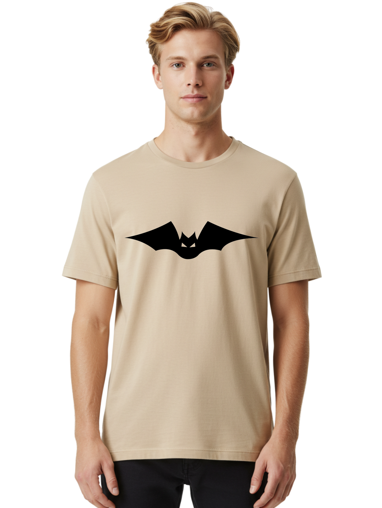 Bat-Icon Men'S Graphic Tee, 100% Cotton, Comfortable Casual Summer Wear, Machine Washable, Black Bat Silhouette, Flying Bat, Bat Wings, Spooky Atmosphere, Halloween Symbol, Gothic Icon, Mysterious Creature Aab191