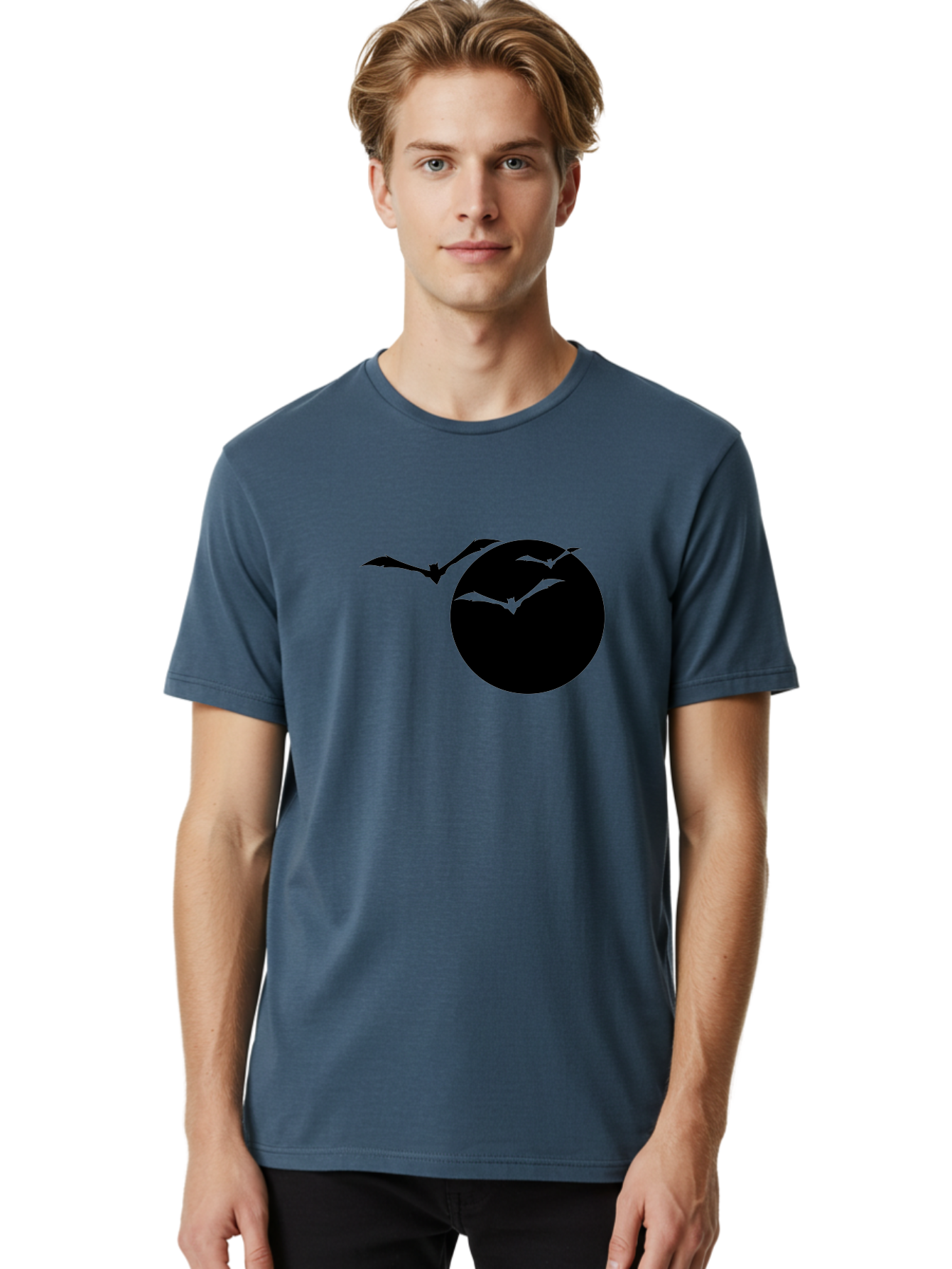 Bats-Flying Men'S Graphic Tee, 100% Cotton, Comfortable Casual Summer Wear, Machine Washable, Bats Flying Around The Moon, Spooky Atmosphere, Halloween Theme, Nighttime Scene, Mysterious Ambiance, Bats In Flight, Lunar Background, Aab197