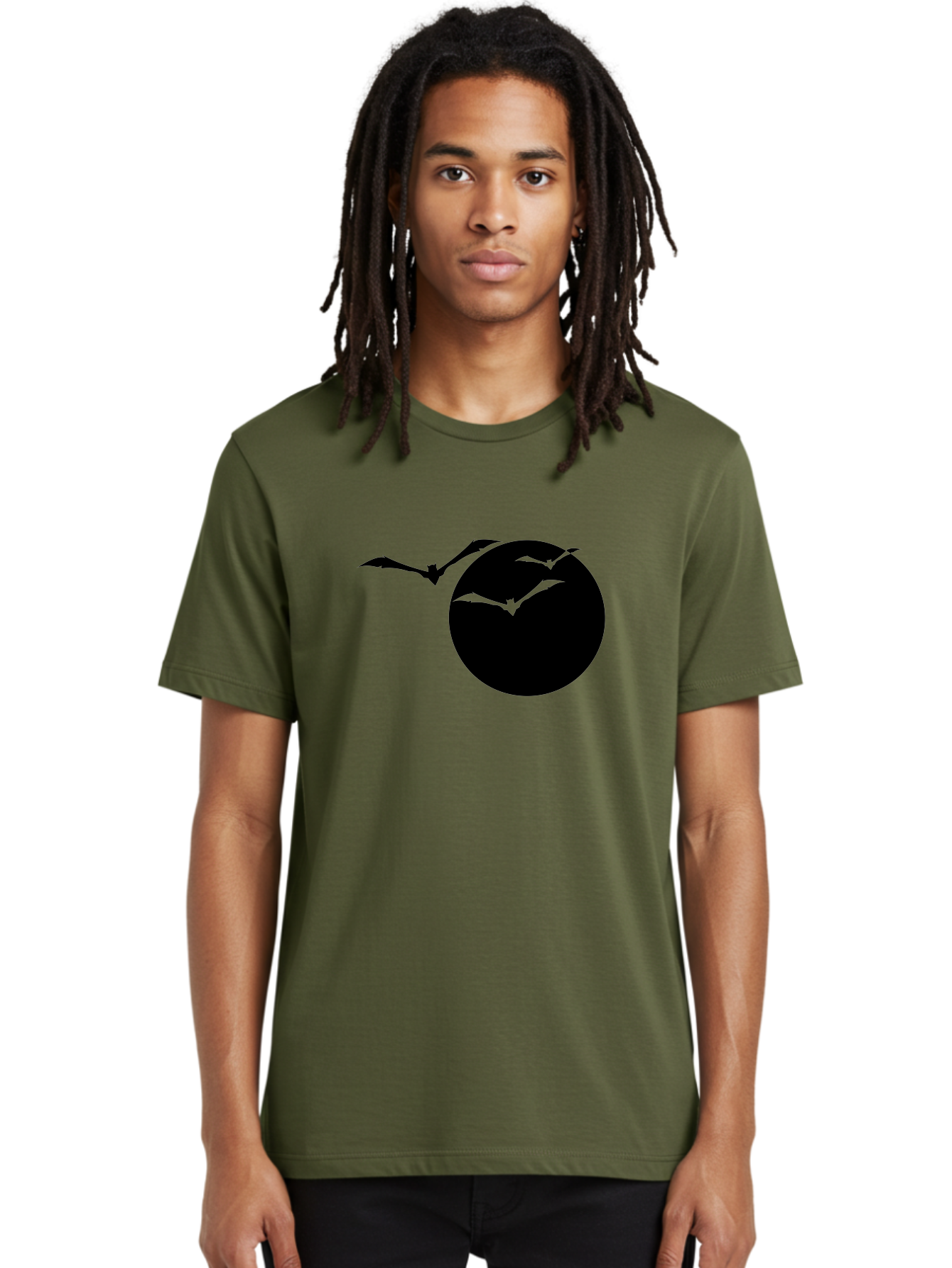 Bats-Flying Men'S Graphic Tee, 100% Cotton, Comfortable Casual Summer Wear, Machine Washable, Bats Flying Around The Moon, Spooky Atmosphere, Halloween Theme, Nighttime Scene, Mysterious Ambiance, Bats In Flight, Lunar Background, Aab197