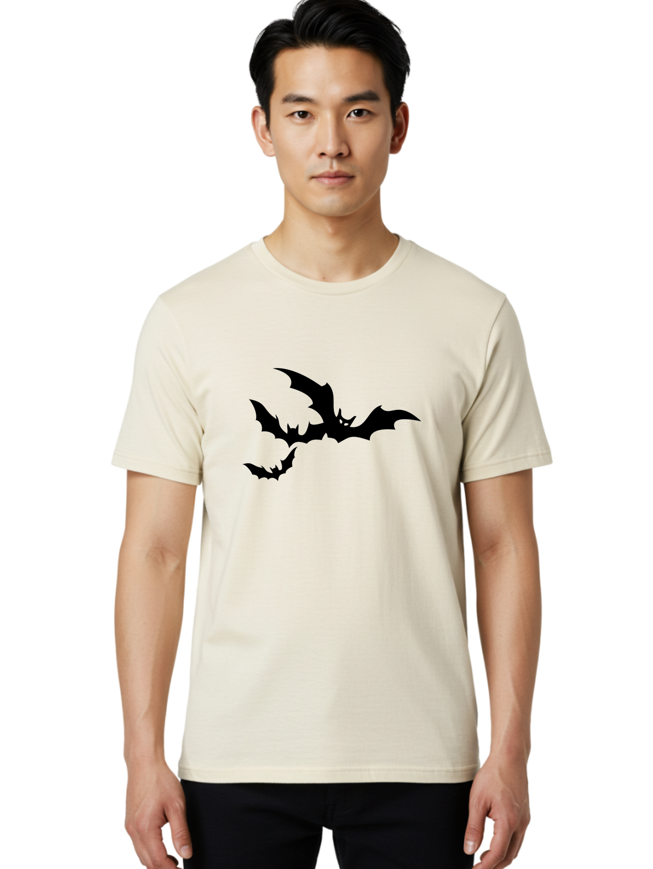 Bats Men'S Graphic Tee, 100% Cotton, Comfortable Casual Summer Wear, Machine Washable, Flying Bats, Silhouette Art, Bat Wings, Halloween Decorations, Spooky Atmosphere, Dark Creatures, Nocturnal Animals, Flying Mammals Aab198