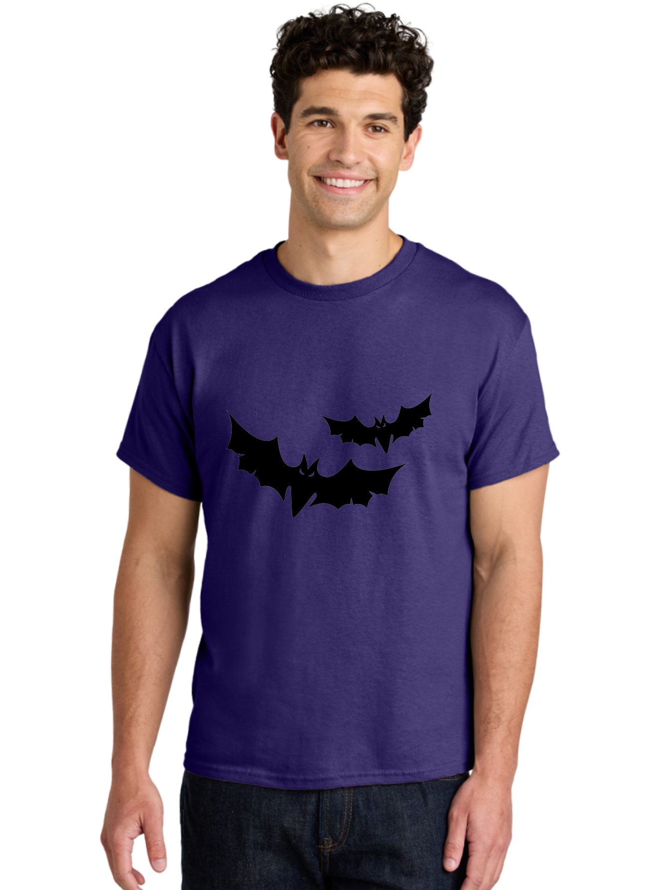 Black-Bats Men'S Graphic Tee, 100% Cotton, Comfortable Casual Summer Wear, Machine Washable, Halloween Bats, Black Bats, Bat Silhouettes, Spooky Decor, Halloween Decorations, Flying Bats, Halloween Theme Aab201