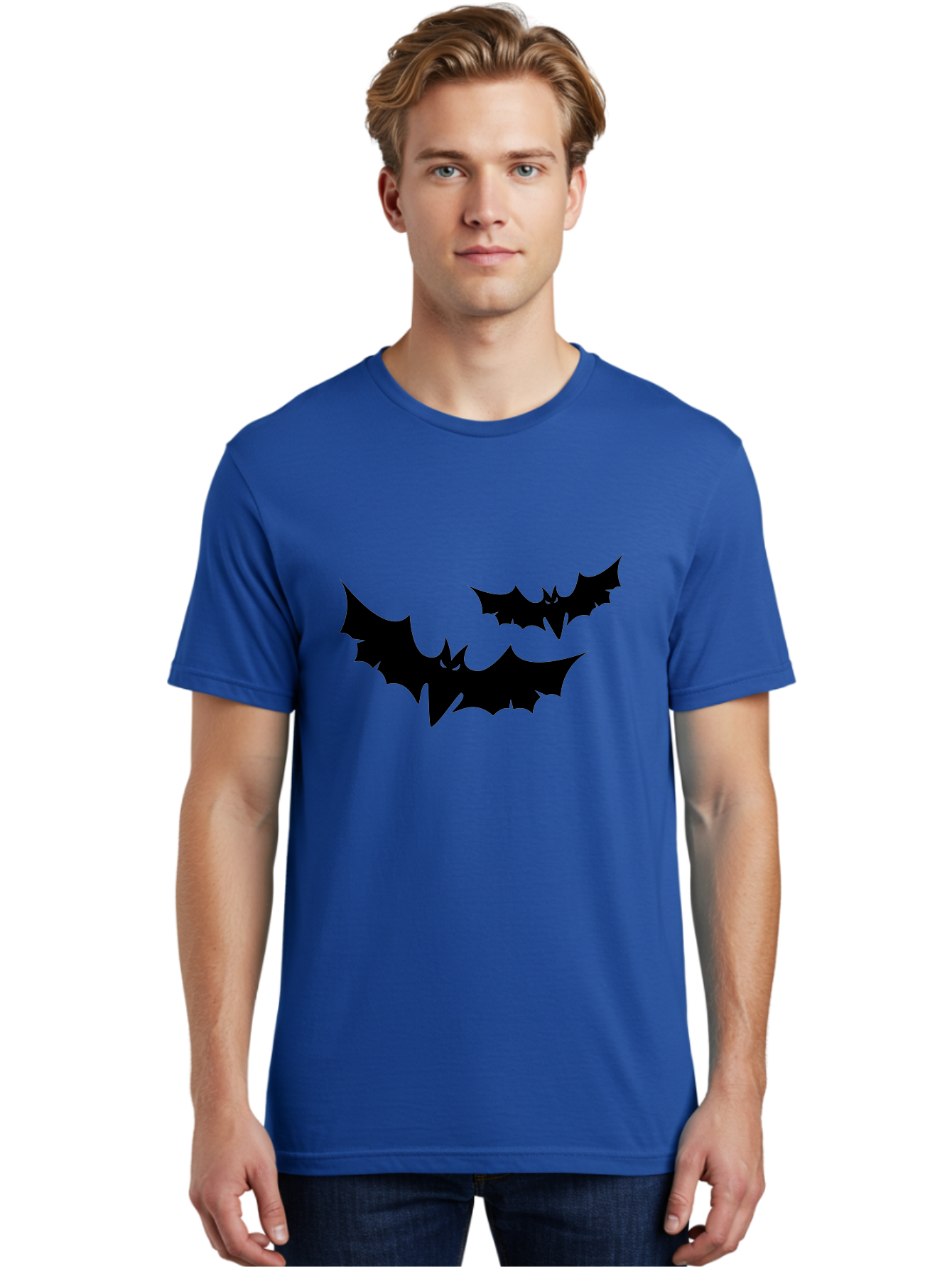 Black-Bats Men'S Graphic Tee, 100% Cotton, Comfortable Casual Summer Wear, Machine Washable, Halloween Bats, Black Bats, Bat Silhouettes, Spooky Decor, Halloween Decorations, Flying Bats, Halloween Theme Aab201