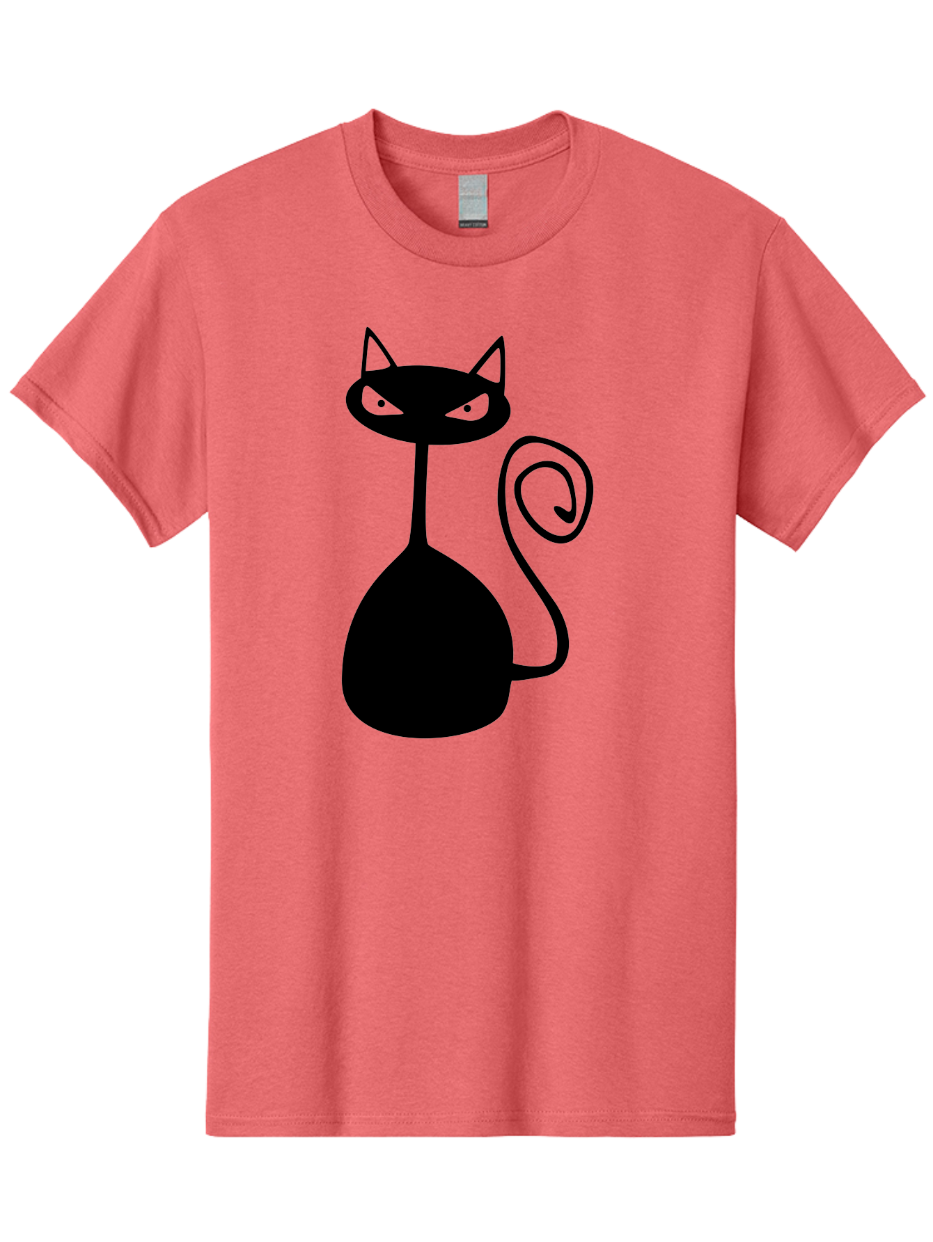 Black-Cat Men'S Graphic Tee, 100% Cotton, Comfortable Casual Summer Wear, Machine Washable, Black Cat Silhouette, Evil Cat, Green Eyes, Cartoon Style, Minimalist Design, Simple Shapes, Whimsical Art, Feline Illustration, Spooky Cat, Aab205