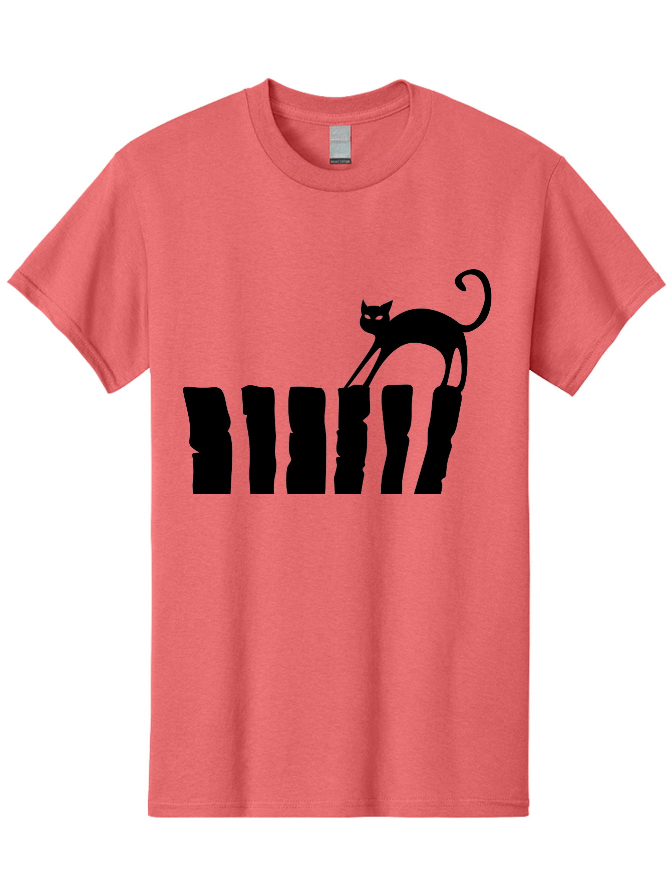 Cat-On-Fence Men'S Graphic Tee, 100% Cotton, Comfortable Casual Summer Wear, Machine Washable, Black Cat Silhouette, Feline Graphics, Cat On Fence, Whimsical Design, Minimalist Art, Cat Illustration, Modern Cat Graphic Aab208