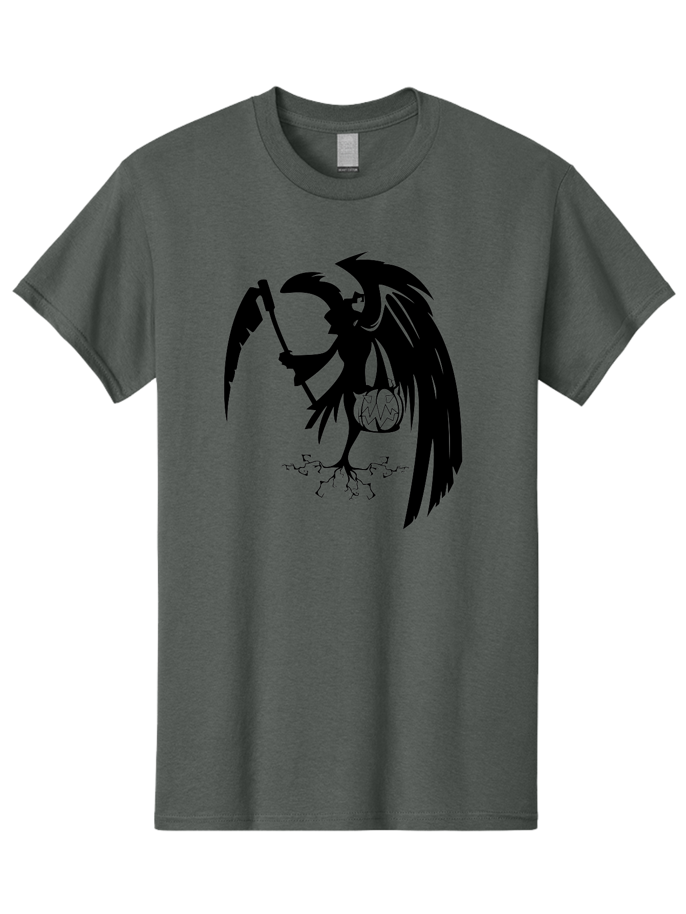 Crow-Grim-Reaper Men'S Graphic Tee, 100% Cotton, Comfortable Casual Summer Wear, Machine Washable, Bird With Scythe, Surreal Imagery, Abstract Art, Dark Symbolism, Mysterious Creature, Winged Figure, Eerie Atmosphere, Fantasy Illustration Aab210