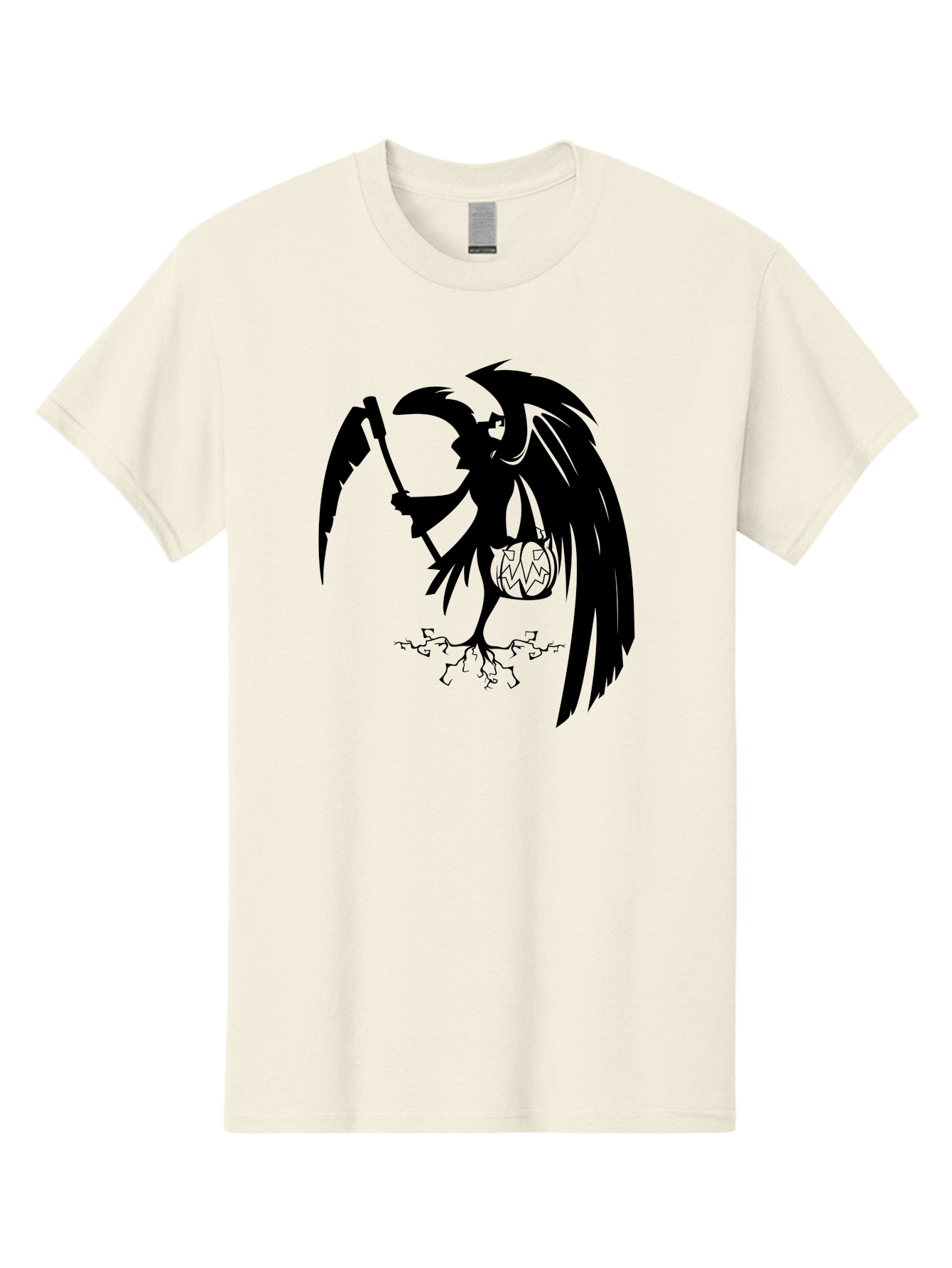 Crow-Grim-Reaper Men'S Graphic Tee, 100% Cotton, Comfortable Casual Summer Wear, Machine Washable, Bird With Scythe, Surreal Imagery, Abstract Art, Dark Symbolism, Mysterious Creature, Winged Figure, Eerie Atmosphere, Fantasy Illustration Aab210