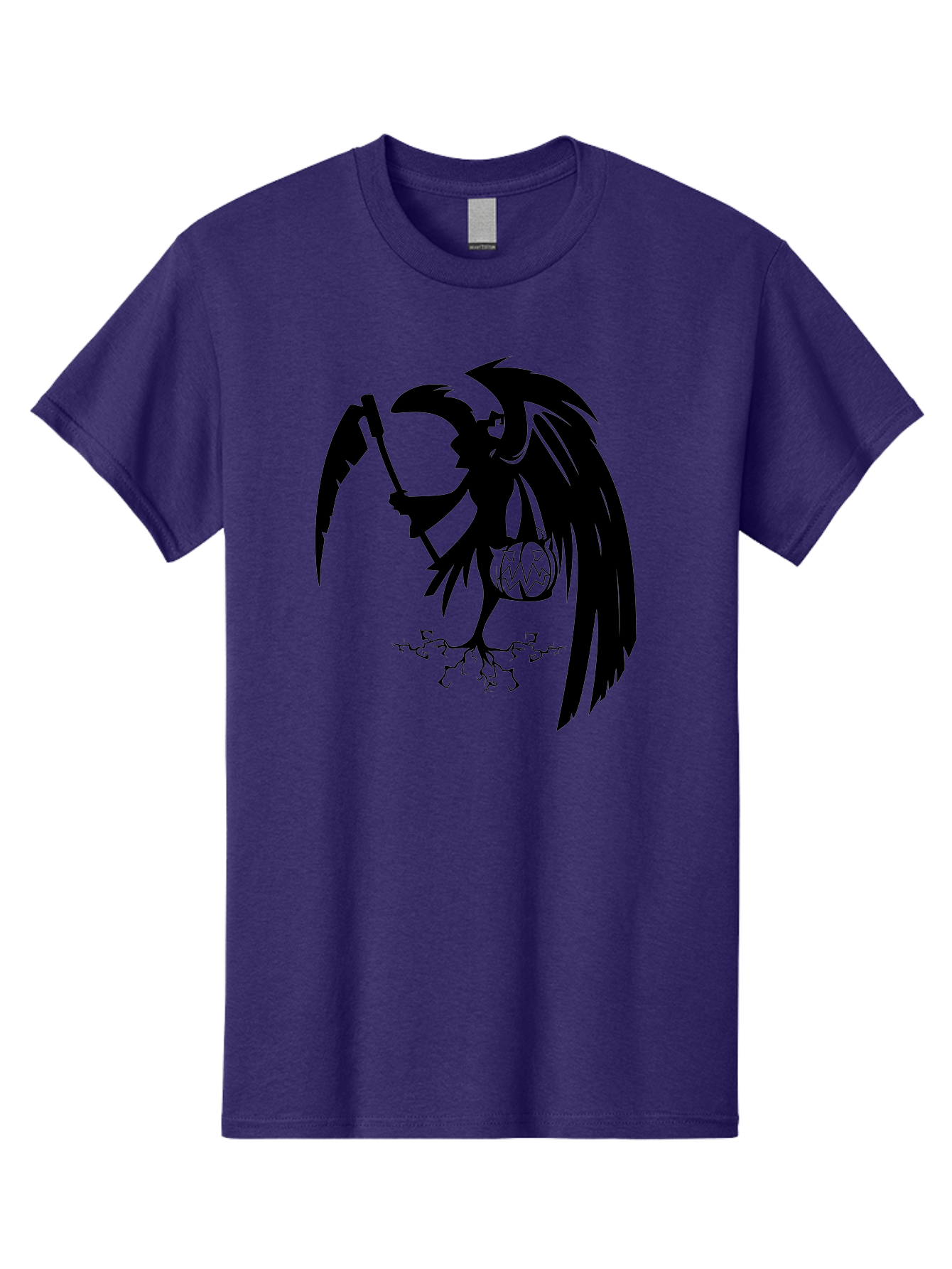 Crow-Grim-Reaper Men'S Graphic Tee, 100% Cotton, Comfortable Casual Summer Wear, Machine Washable, Bird With Scythe, Surreal Imagery, Abstract Art, Dark Symbolism, Mysterious Creature, Winged Figure, Eerie Atmosphere, Fantasy Illustration Aab210
