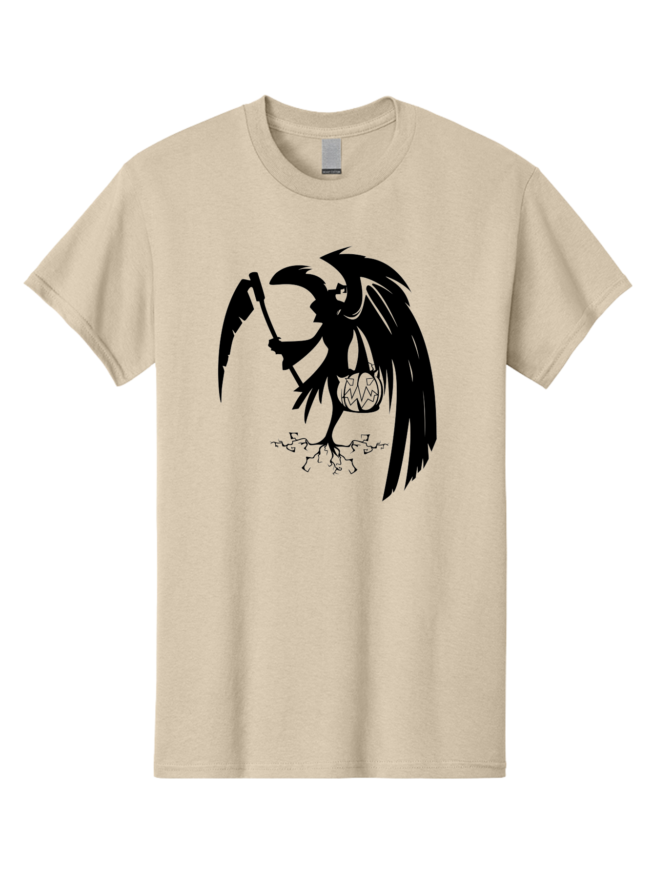 Crow-Grim-Reaper Men'S Graphic Tee, 100% Cotton, Comfortable Casual Summer Wear, Machine Washable, Bird With Scythe, Surreal Imagery, Abstract Art, Dark Symbolism, Mysterious Creature, Winged Figure, Eerie Atmosphere, Fantasy Illustration Aab210