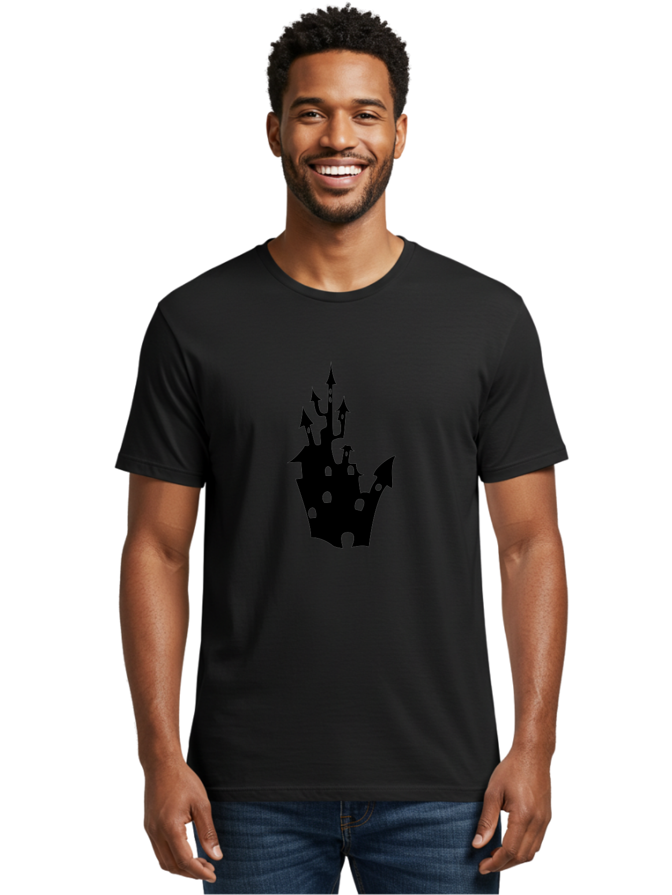 Crown-Castle Men'S Graphic Tee, 100% Cotton, Comfortable Casual Summer Wear, Machine Washable, Crown Shaped Castle, Medieval Architecture, Fantasy Design, Regal Crown, Mysterious Silhouette, Eerie Atmosphere, Dark Fantasy, Gothic Style Aab211