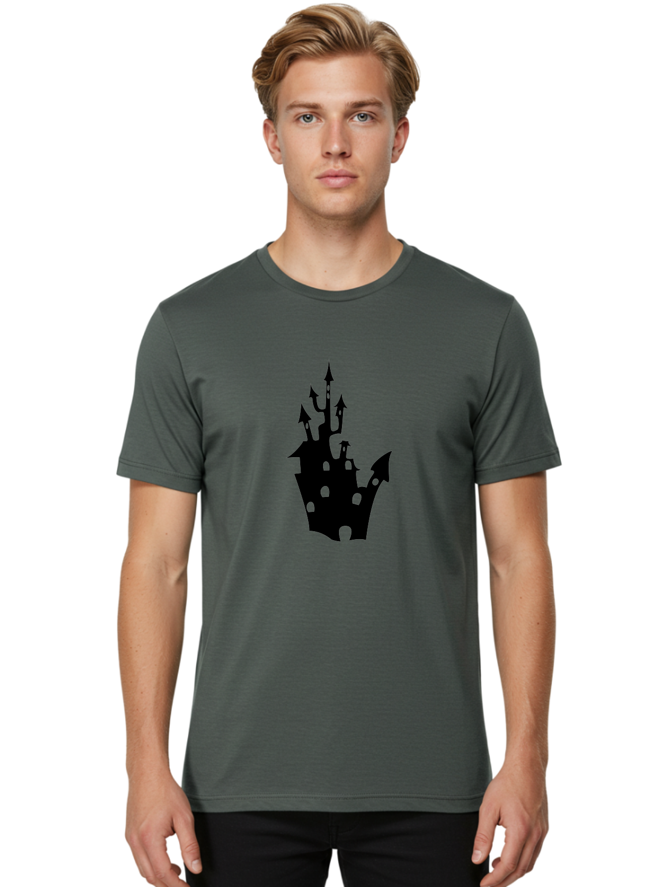 Crown-Castle Men'S Graphic Tee, 100% Cotton, Comfortable Casual Summer Wear, Machine Washable, Crown Shaped Castle, Medieval Architecture, Fantasy Design, Regal Crown, Mysterious Silhouette, Eerie Atmosphere, Dark Fantasy, Gothic Style Aab211