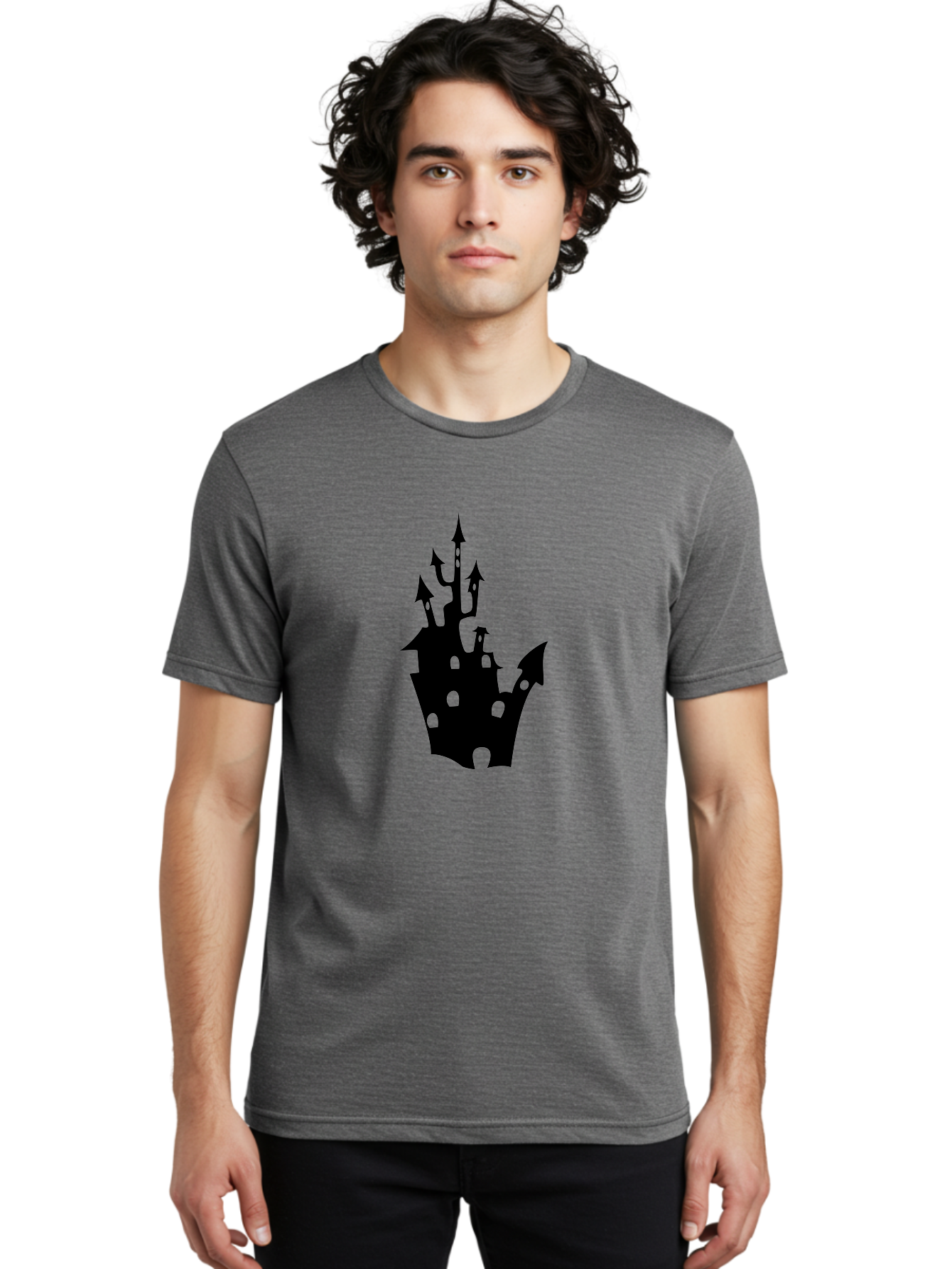 Crown-Castle Men'S Graphic Tee, 100% Cotton, Comfortable Casual Summer Wear, Machine Washable, Crown Shaped Castle, Medieval Architecture, Fantasy Design, Regal Crown, Mysterious Silhouette, Eerie Atmosphere, Dark Fantasy, Gothic Style Aab211