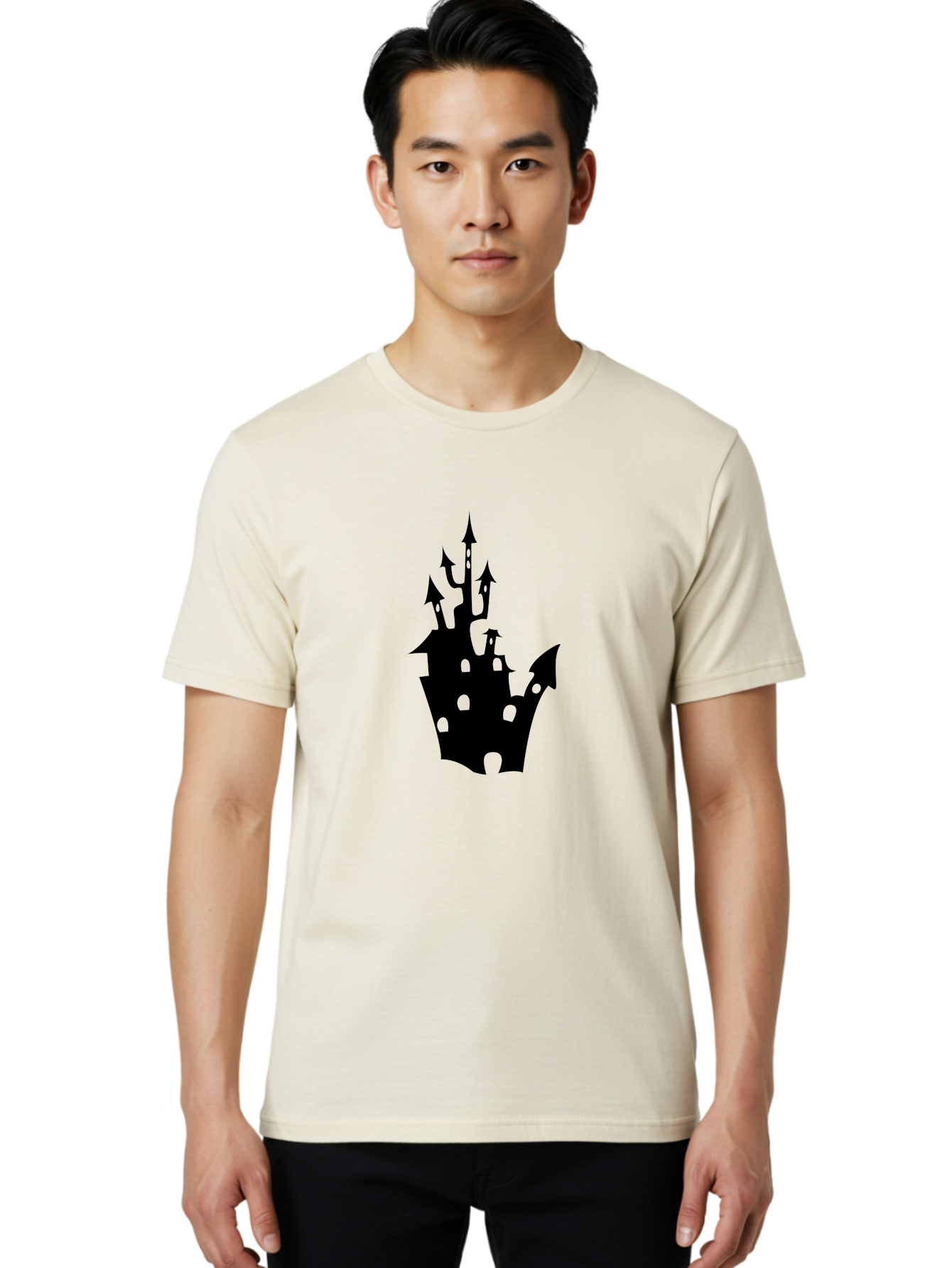 Crown-Castle Men'S Graphic Tee, 100% Cotton, Comfortable Casual Summer Wear, Machine Washable, Crown Shaped Castle, Medieval Architecture, Fantasy Design, Regal Crown, Mysterious Silhouette, Eerie Atmosphere, Dark Fantasy, Gothic Style Aab211