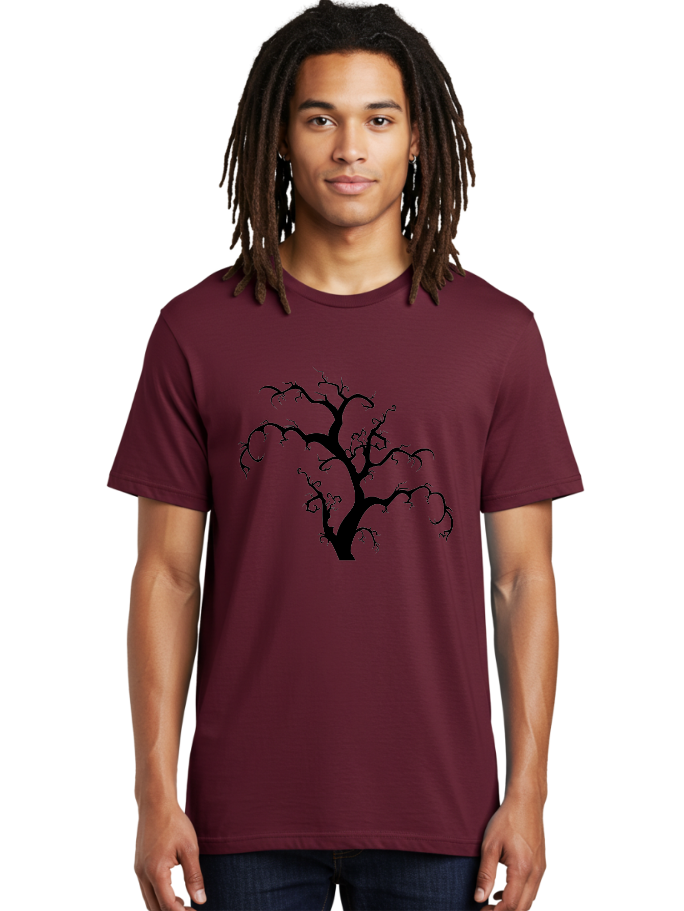 Dead-Tree-Silhouette Men'S Graphic Tee, 100% Cotton, Comfortable Casual Summer Wear, Machine Washable, Dead Tree Silhouette, Barren Branches, Spooky Atmosphere, Gothic Art, Mysterious, Haunting, Twisted, Eerie Aab213
